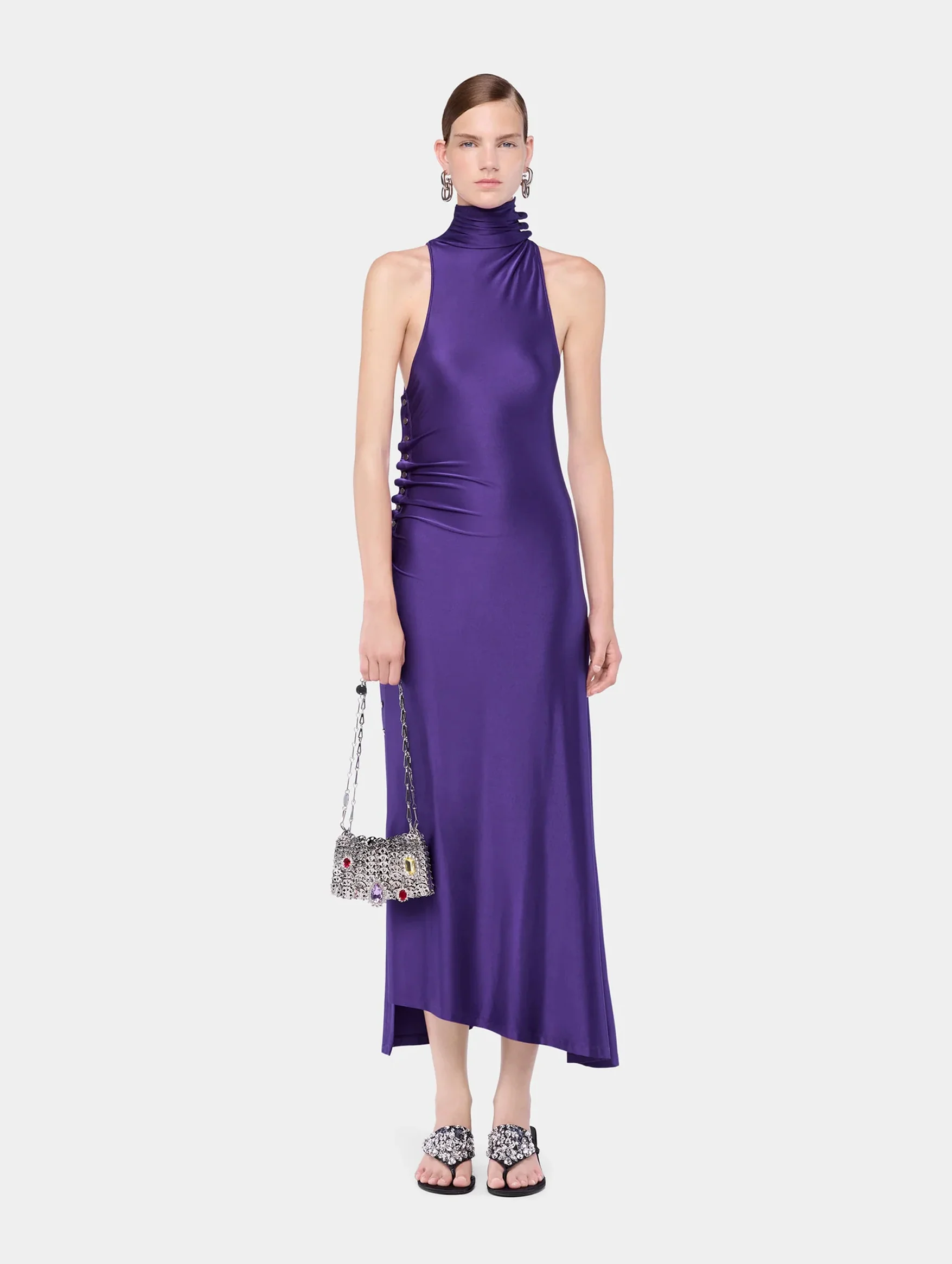 Midi Draped Jersey Dress in Violet - Image 2