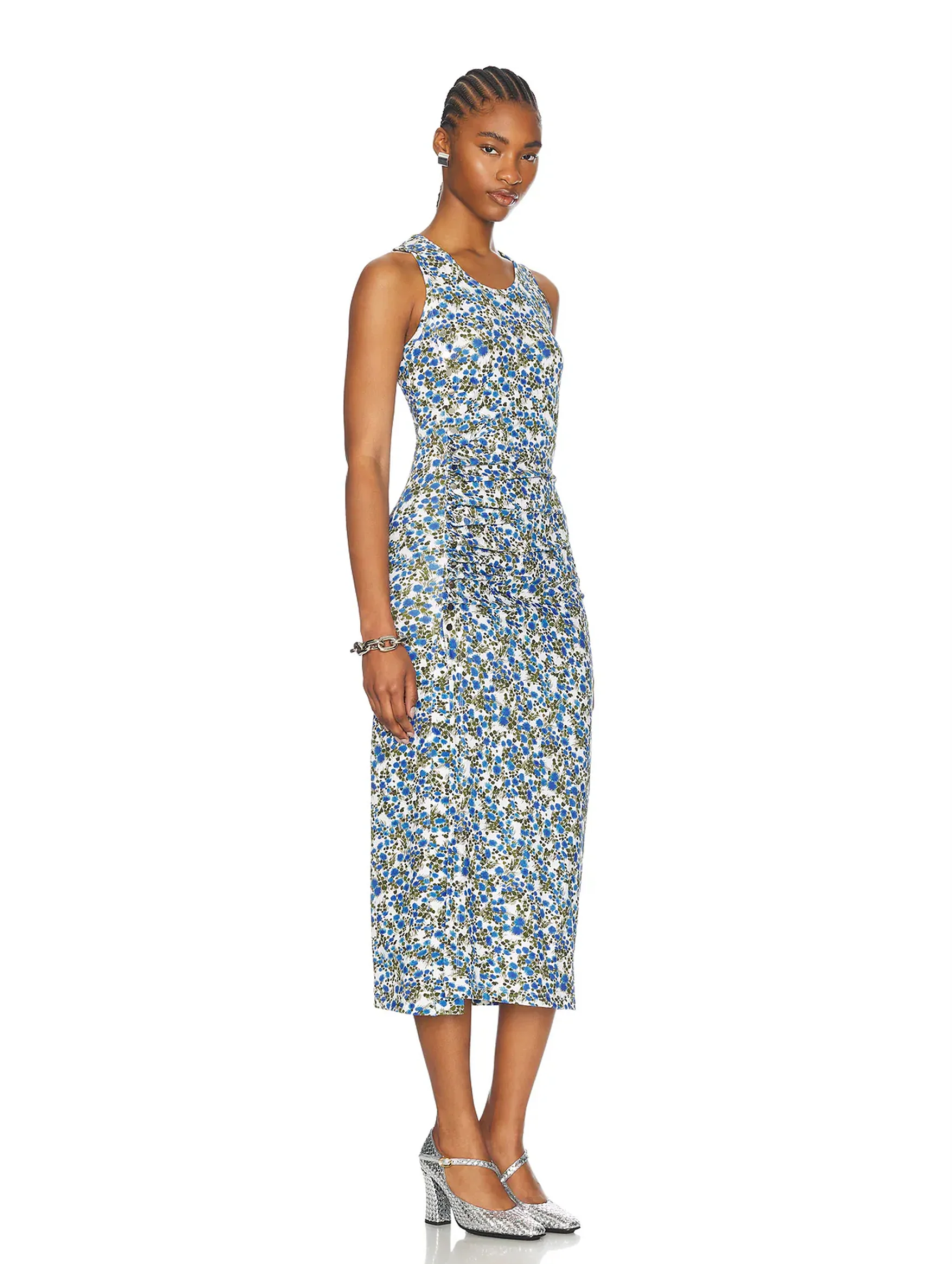 Midi Dress in Golden Thistle Green - Image 3
