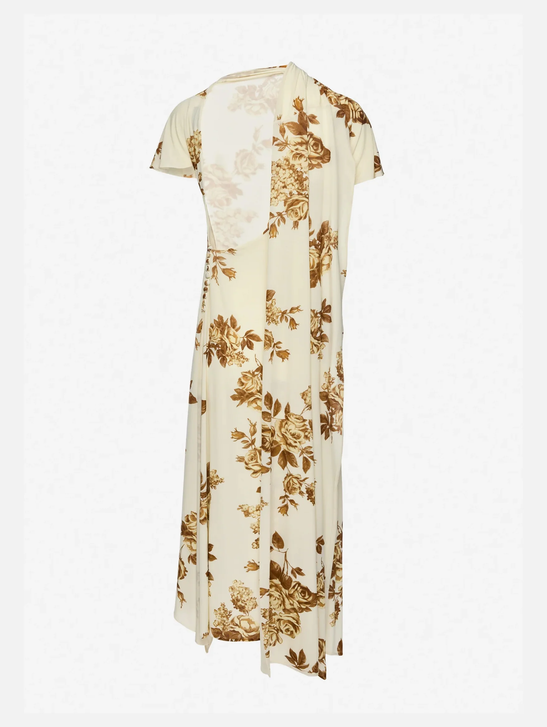 Midi Dress With Scarf Detail in Cream Floral Print - Image 4