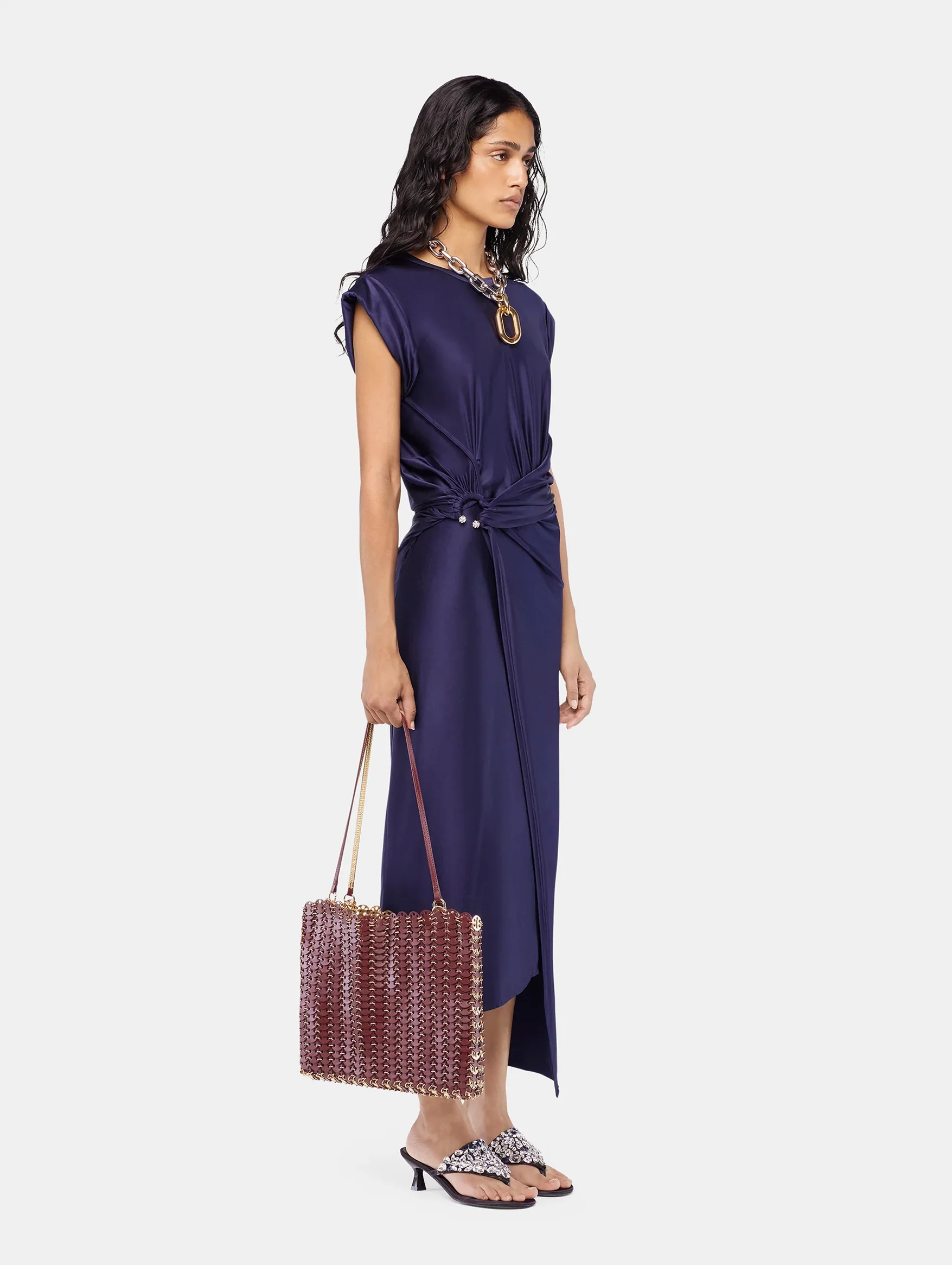 Midi Piercing Jersey Dress in Deep Navy - Image 3