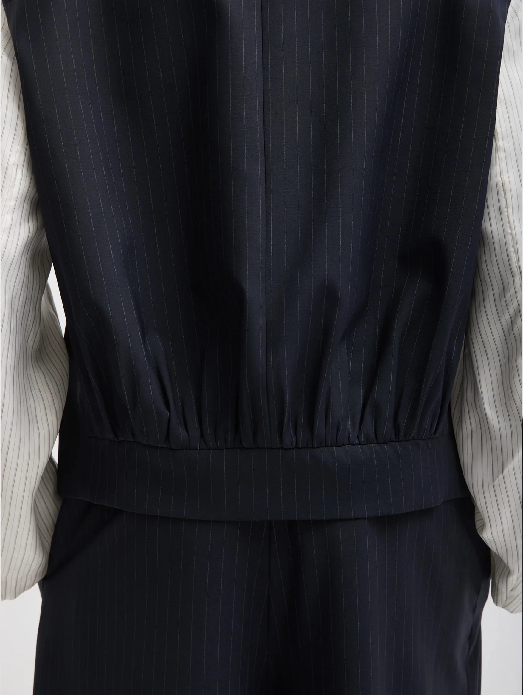 Mier Pinstripe Blazer with Combo Sleeves in Navy - Image 5