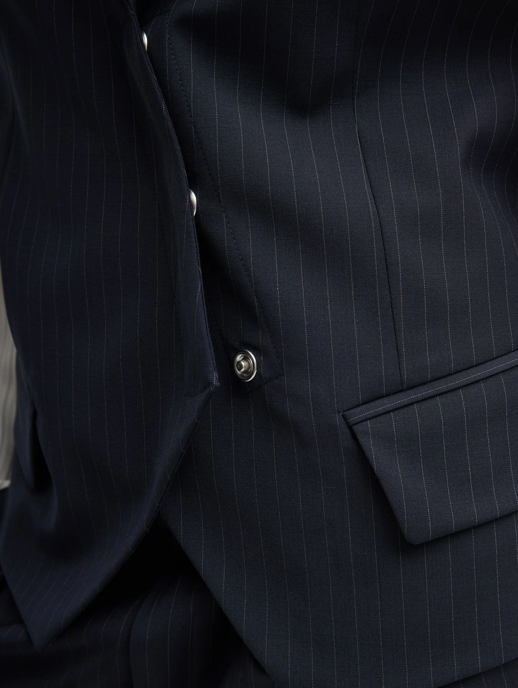 Mier Pinstripe Blazer with Combo Sleeves in Navy - Image 6