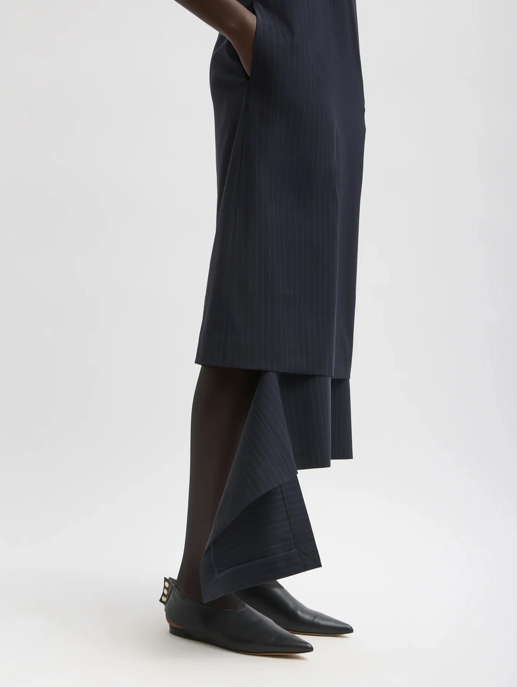 Mier Pinstripe Convertible Slip Dress in Navy - Image 7