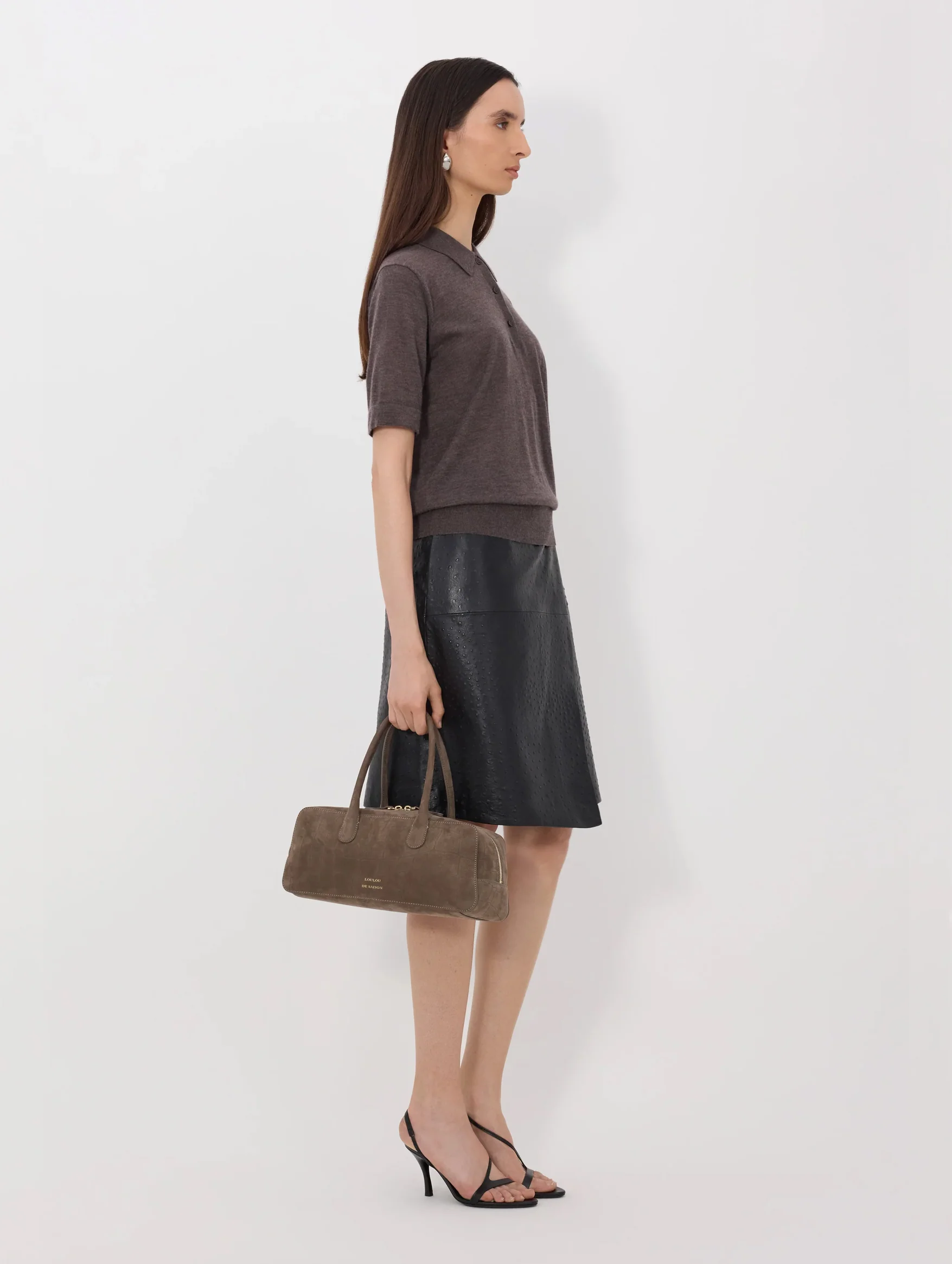 Migo Cashmere Polo Top in Brown Melange - Image 3