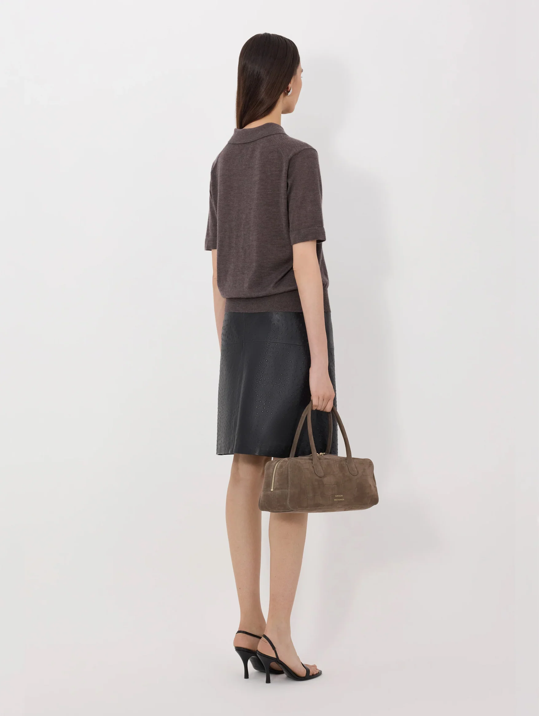 Migo Cashmere Polo Top in Brown Melange - Image 5