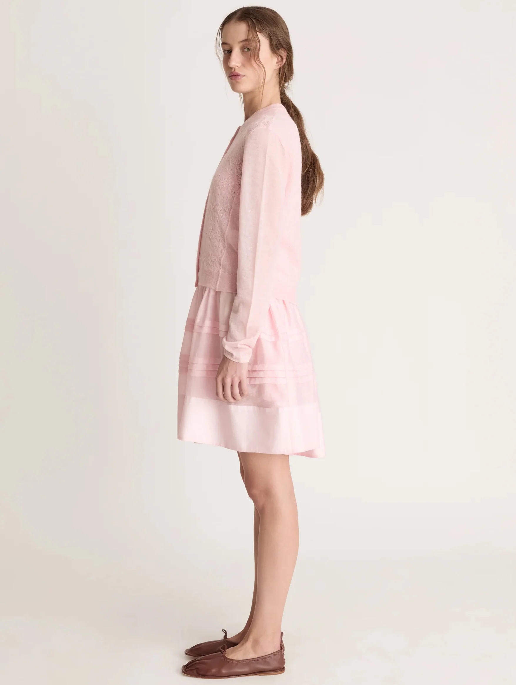 Mila Contrast Cardigan in Baby Pink - Image 3