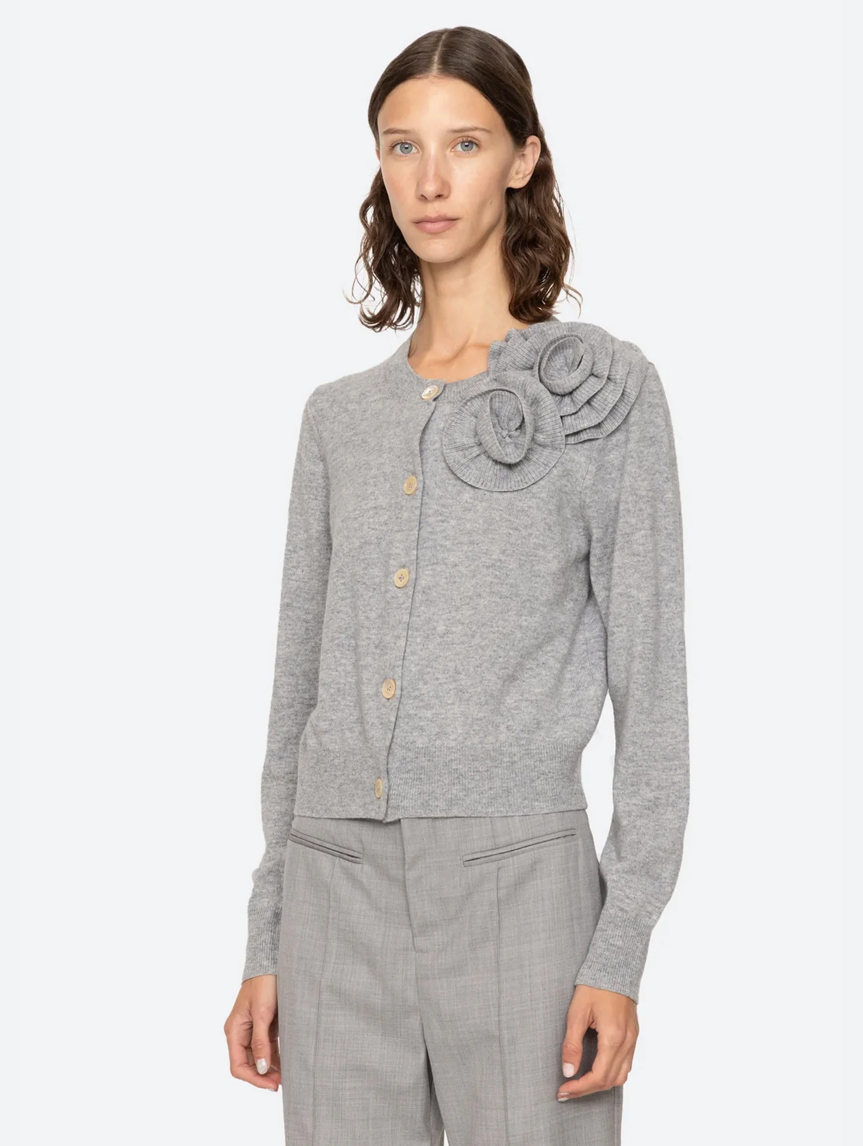 Minette Flower Cardigan in Grey - Image 3