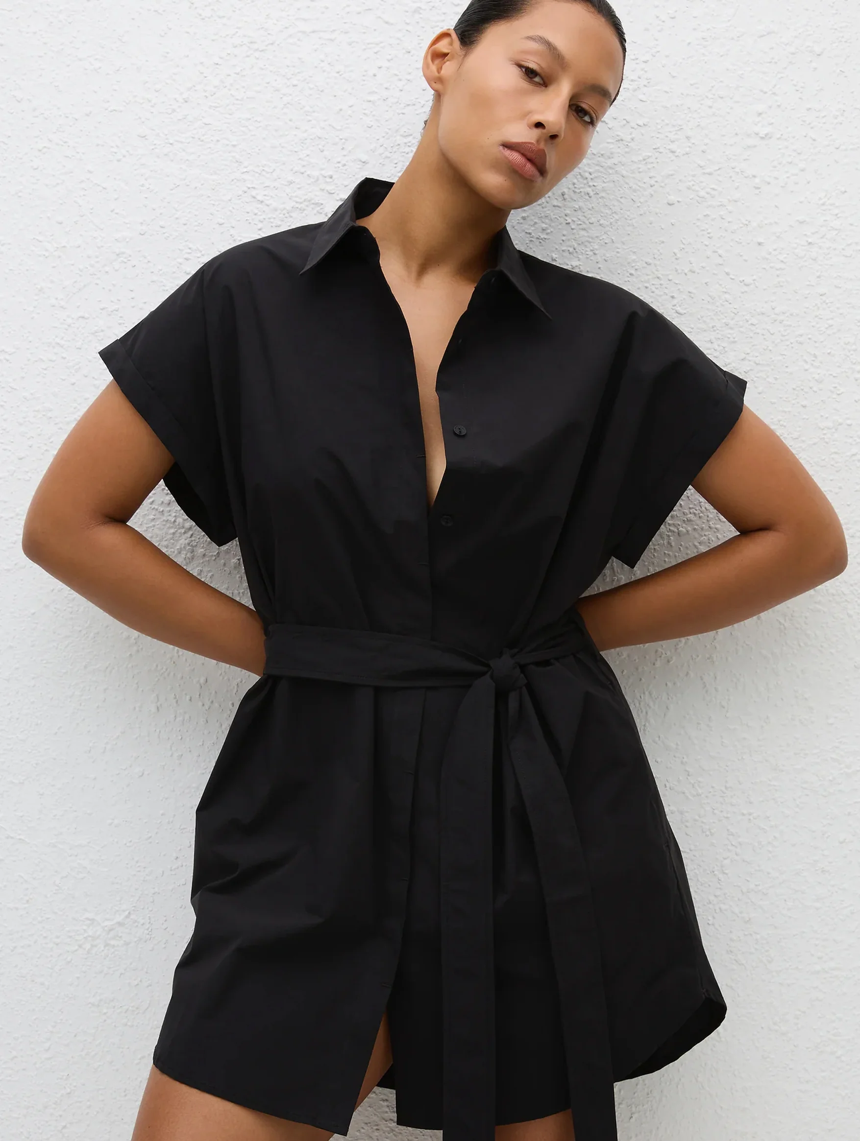 Mini Shirt Dress in Black - Image 3