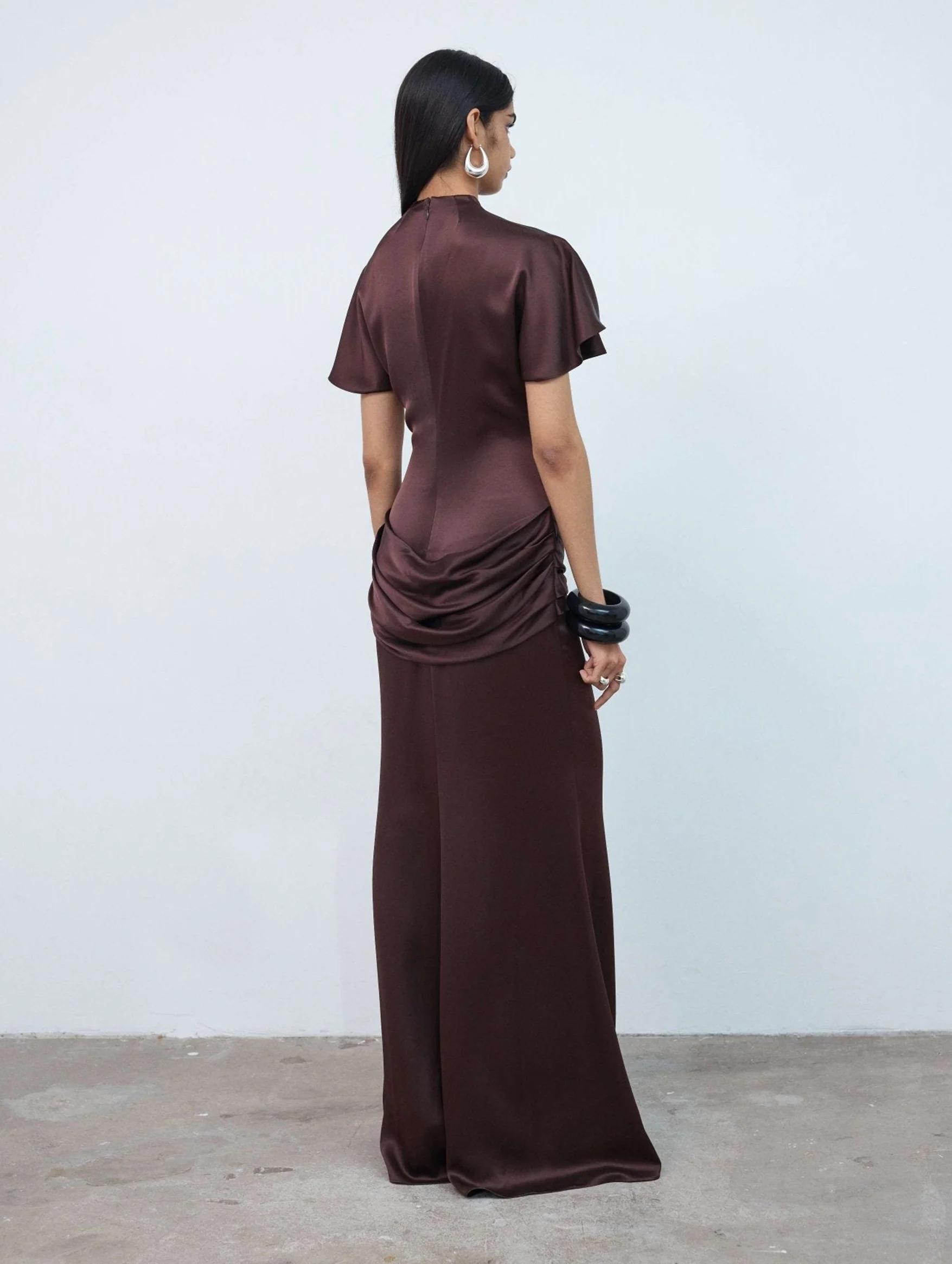 Myra Double Satin Maxi Dress In Brown - Image 5