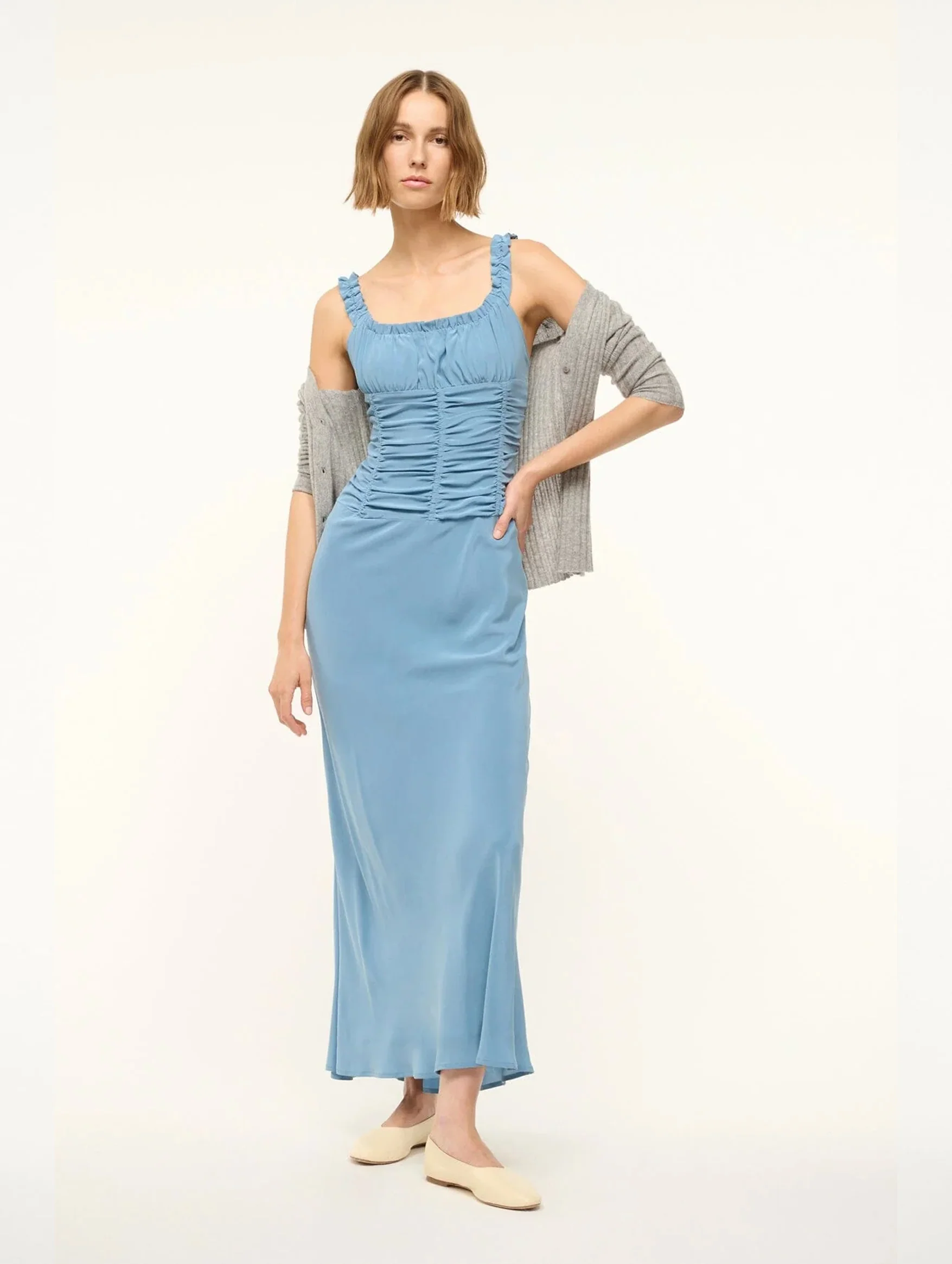 Nic Silk Maxi Dress Slate Blue - Image 2