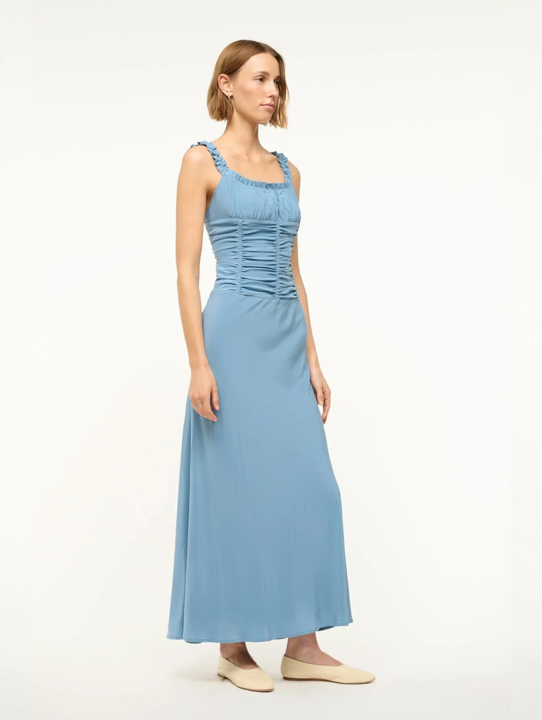 Nic Silk Maxi Dress Slate Blue - Image 3