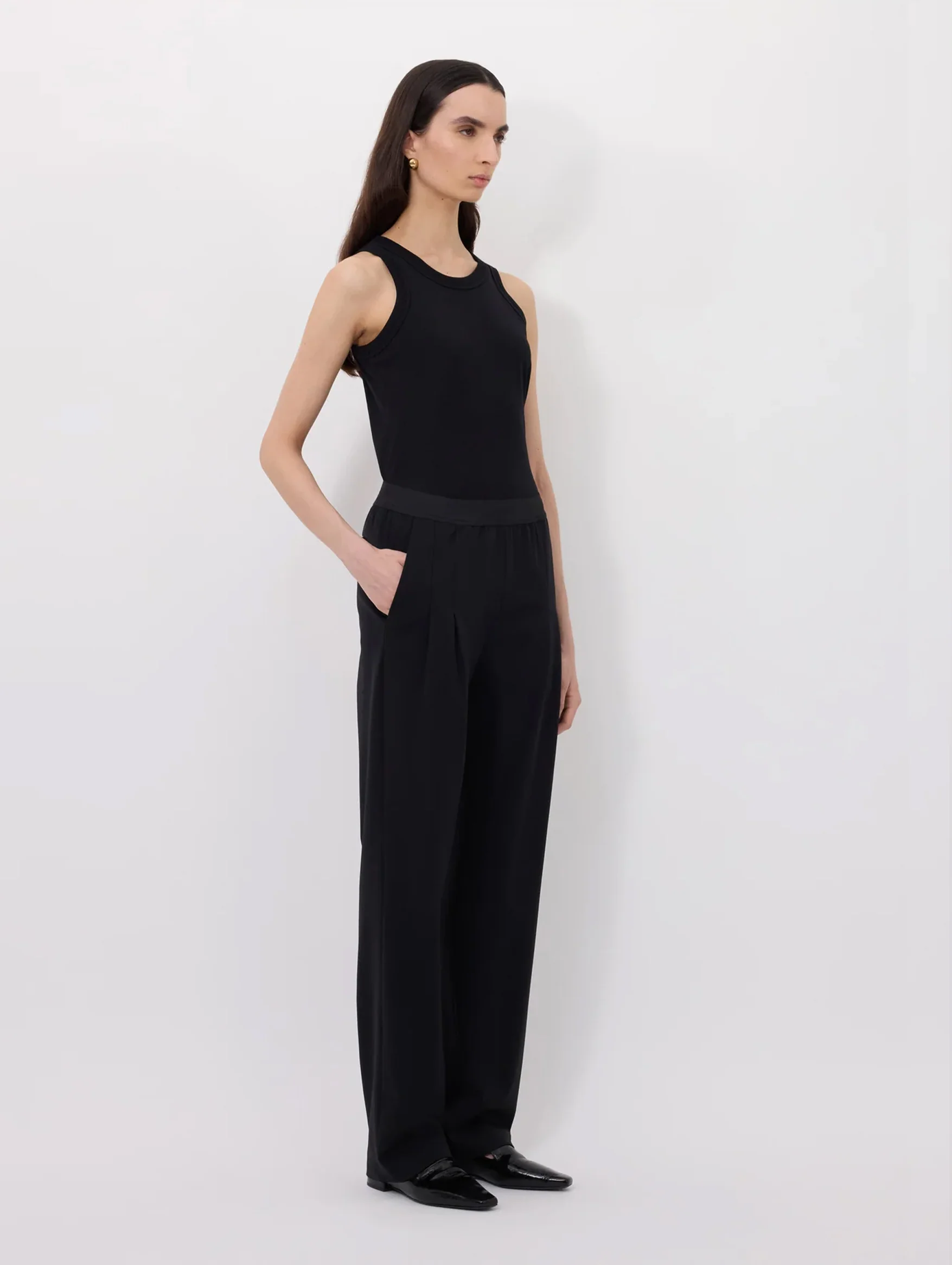 Niro Wool Elastic Waistband Pants in Black - Image 3
