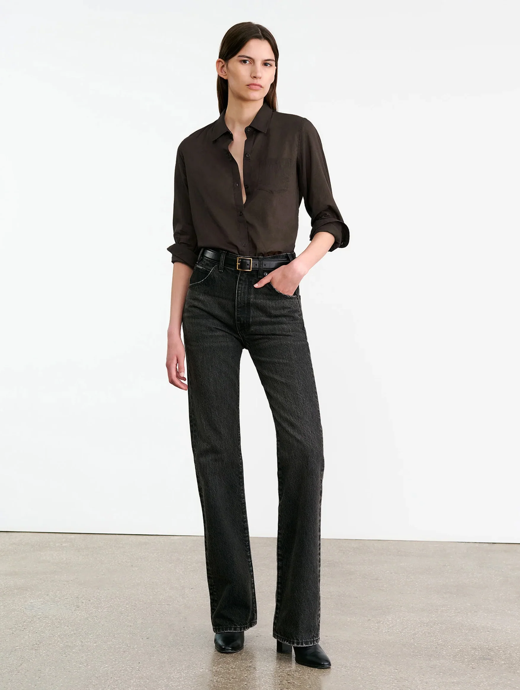 NL Cotton Voile Shirt in Chocolate Brown - Image 2