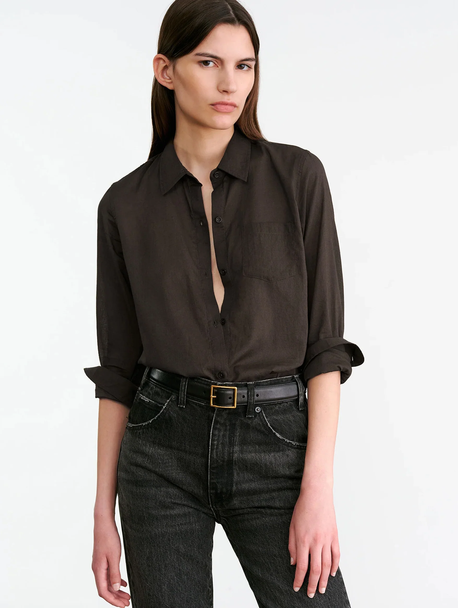 NL Cotton Voile Shirt in Chocolate Brown - Image 3