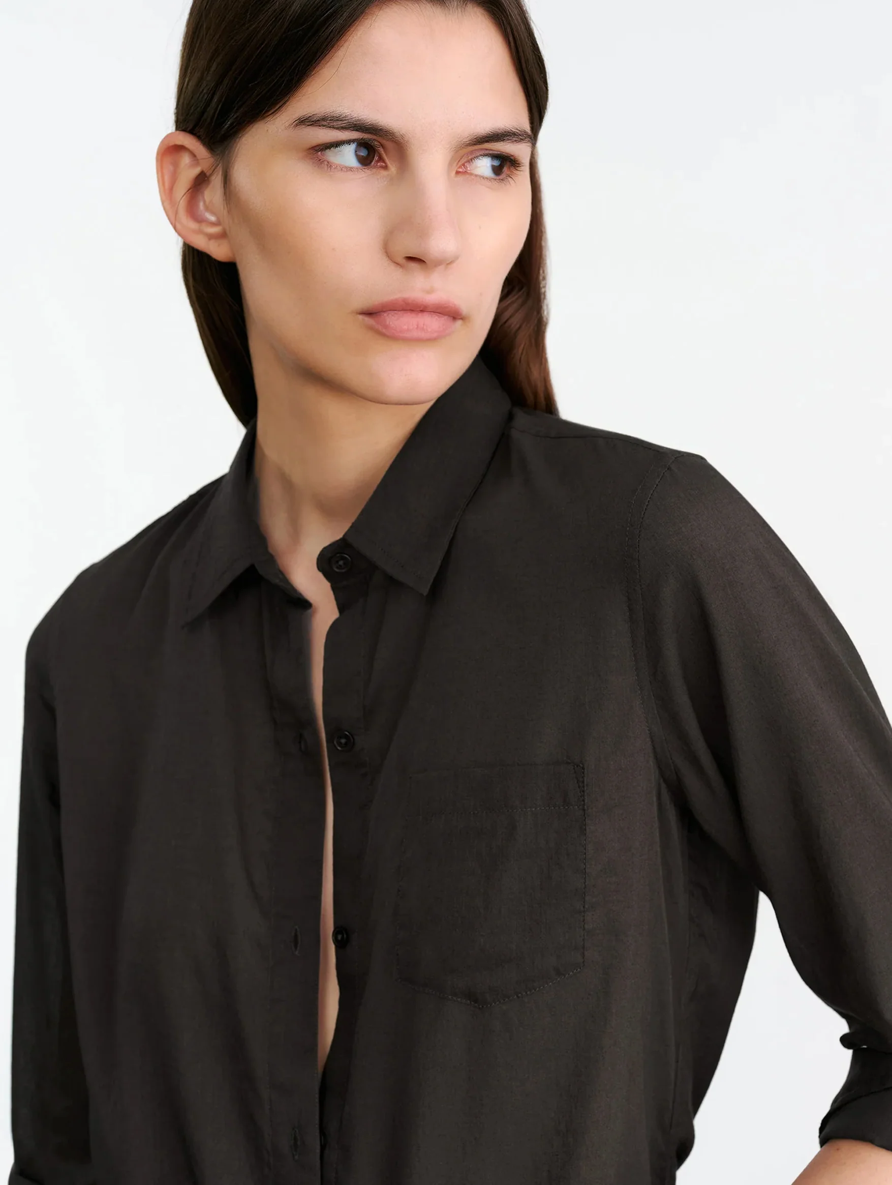 NL Cotton Voile Shirt in Chocolate Brown - Image 4