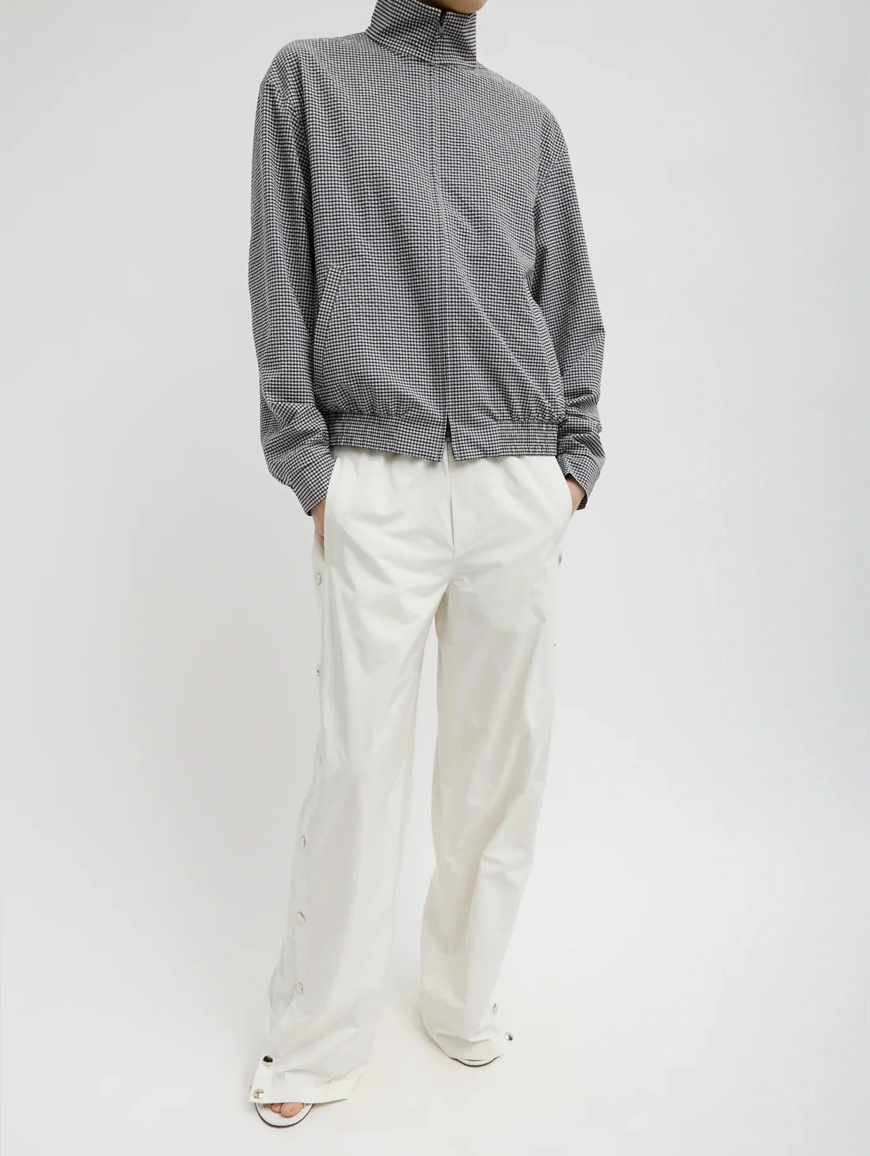 Nylon Snap Pull On Regular Jogger in White