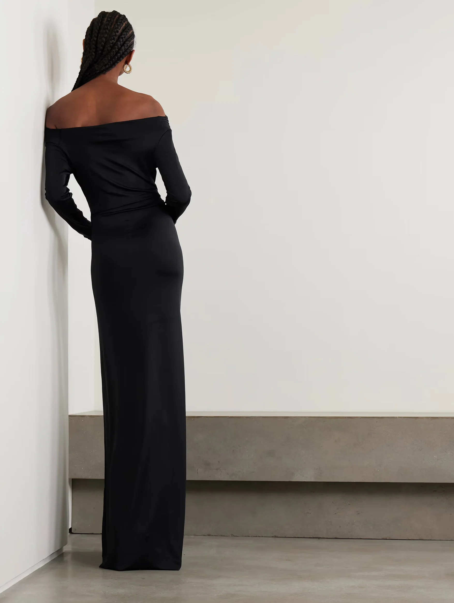Off Shoulder Draped Gown in Black - Image 3