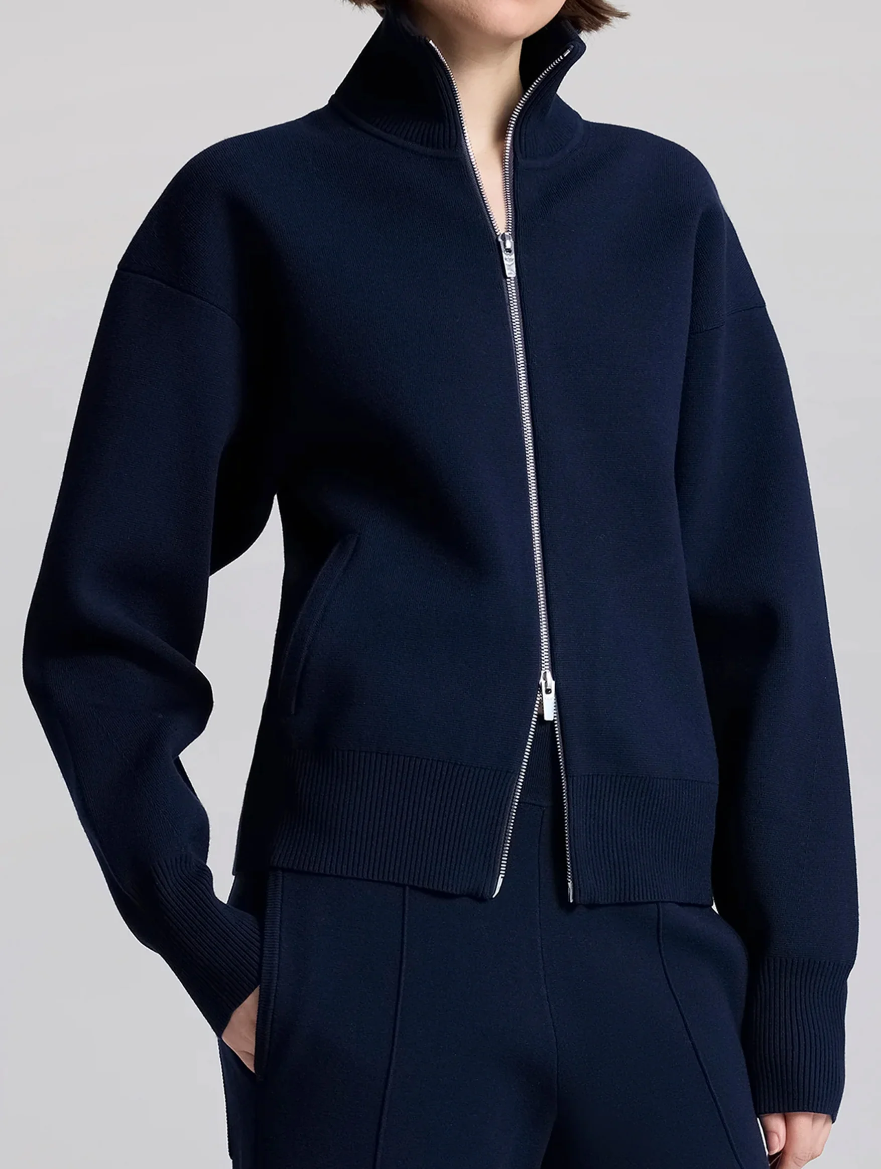 Oliver Zip Knit Cardigan in Navy - Image 3