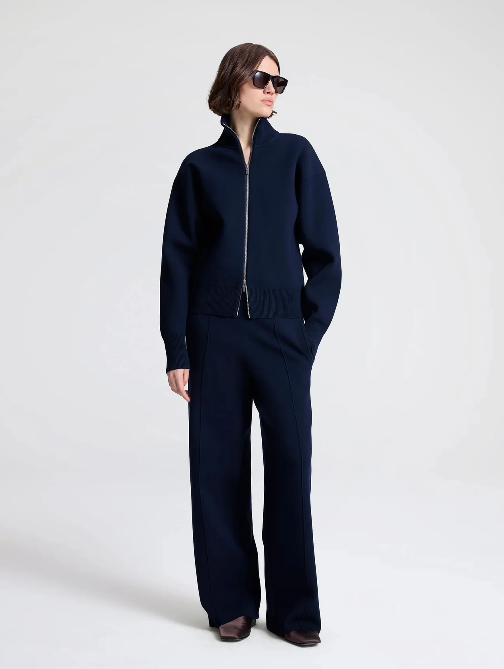 Oliver Zip Knit Cardigan in Navy - Image 4