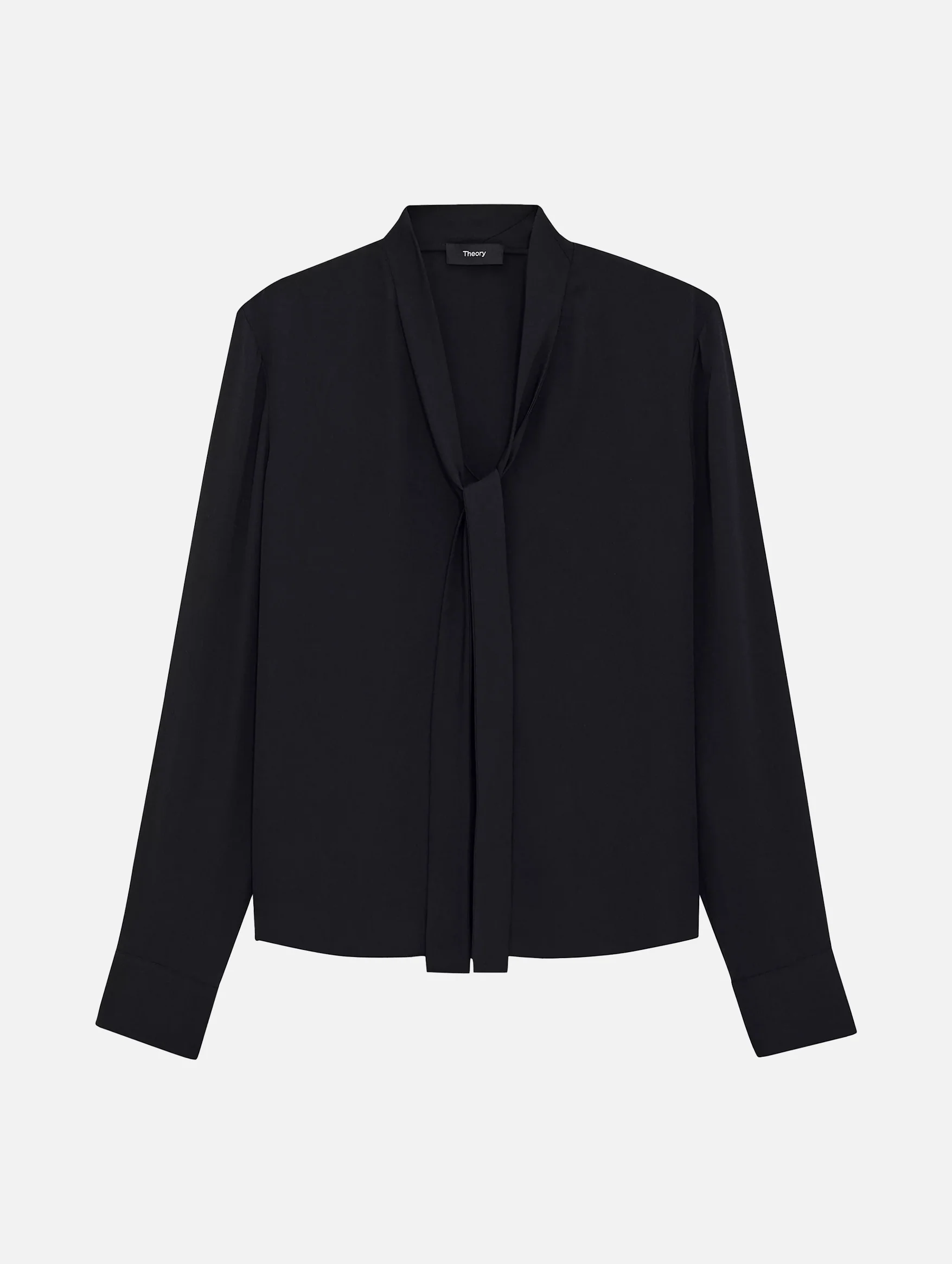 Open Tie Neck Silk  Blouse in Black