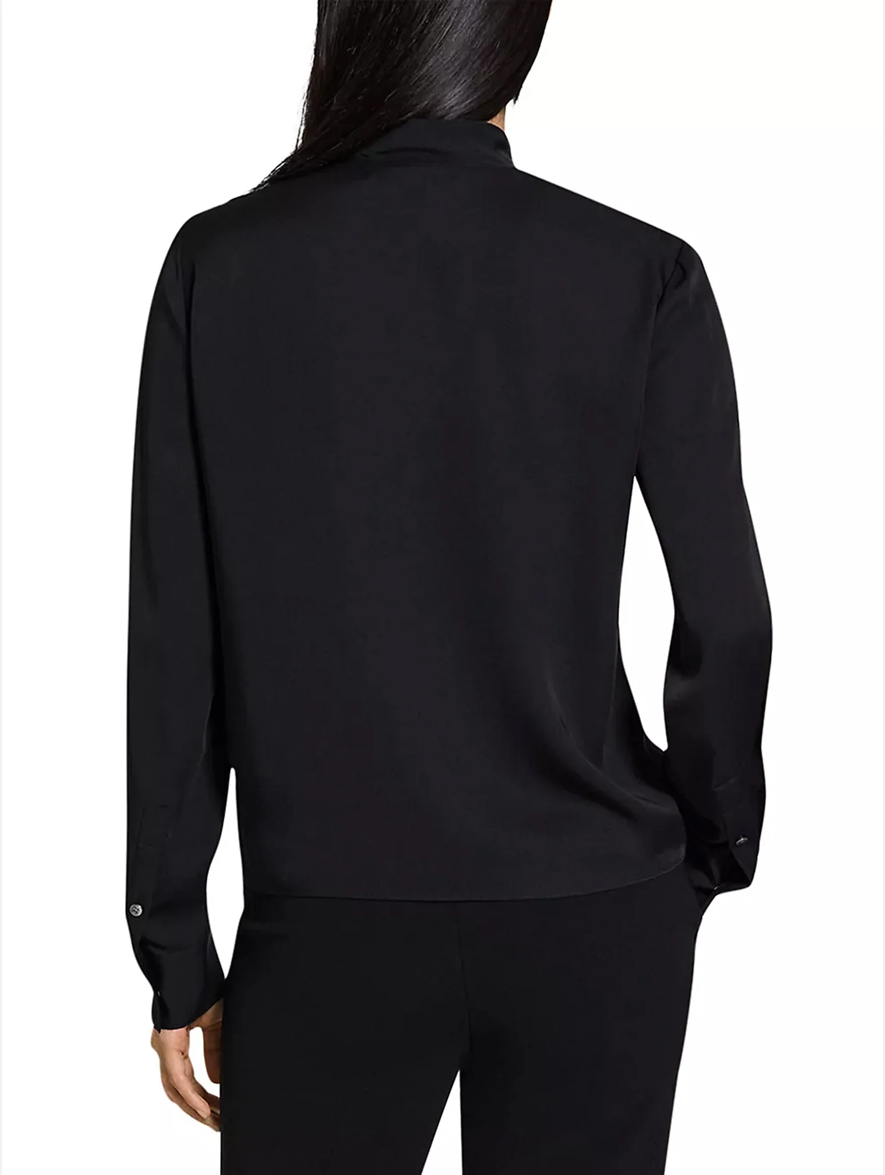 Open Tie Neck Silk  Blouse in Black - Image 5