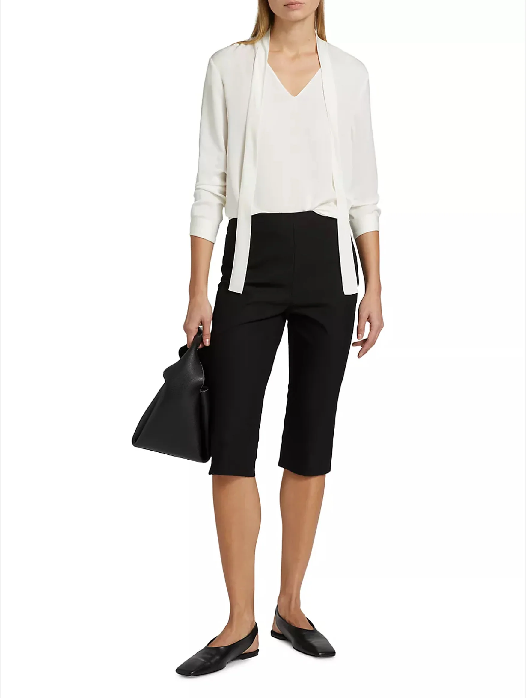 Open Tie Neck Silk  Blouse in Ivory - Image 3