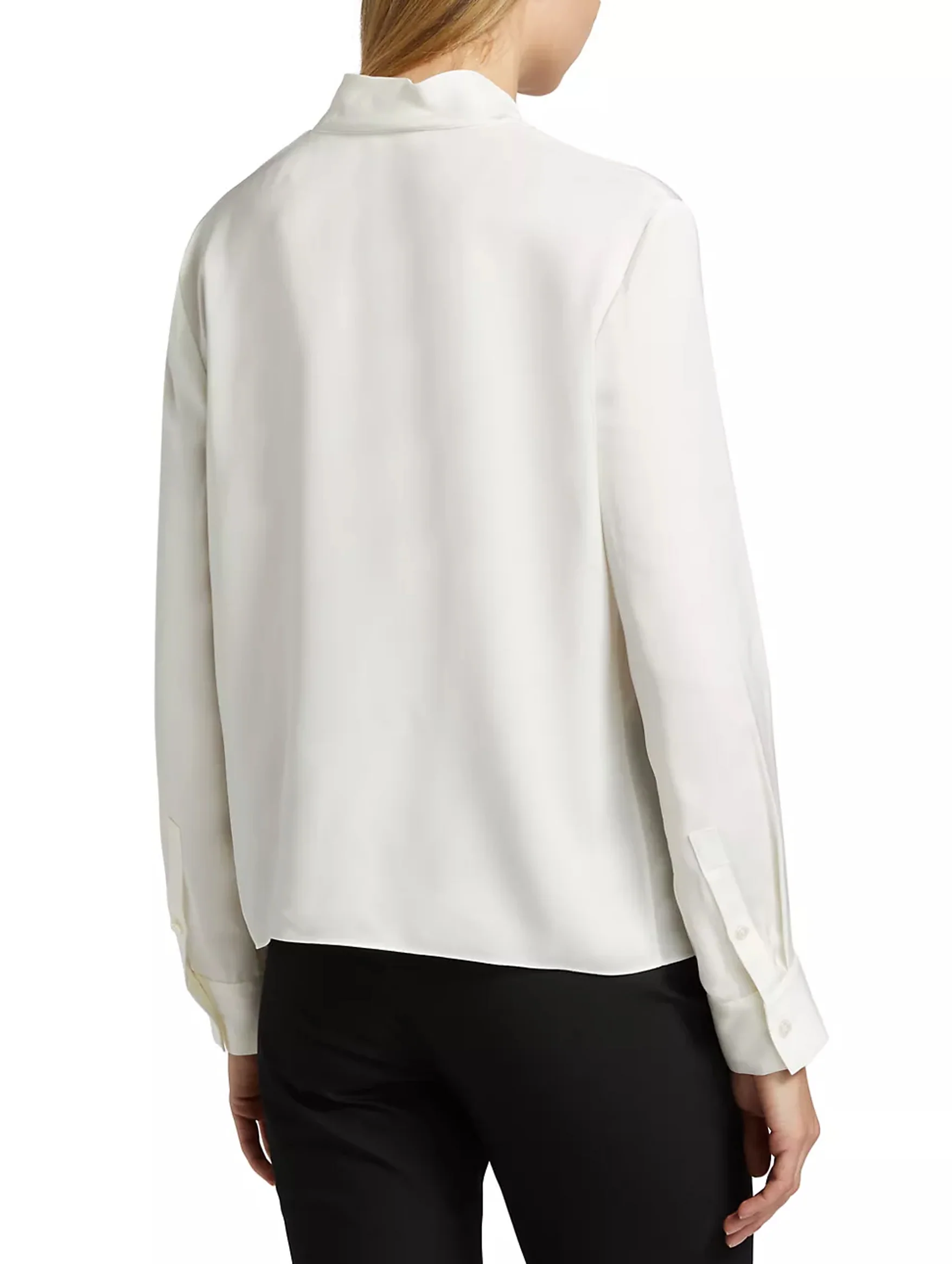 Open Tie Neck Silk  Blouse in Ivory - Image 5