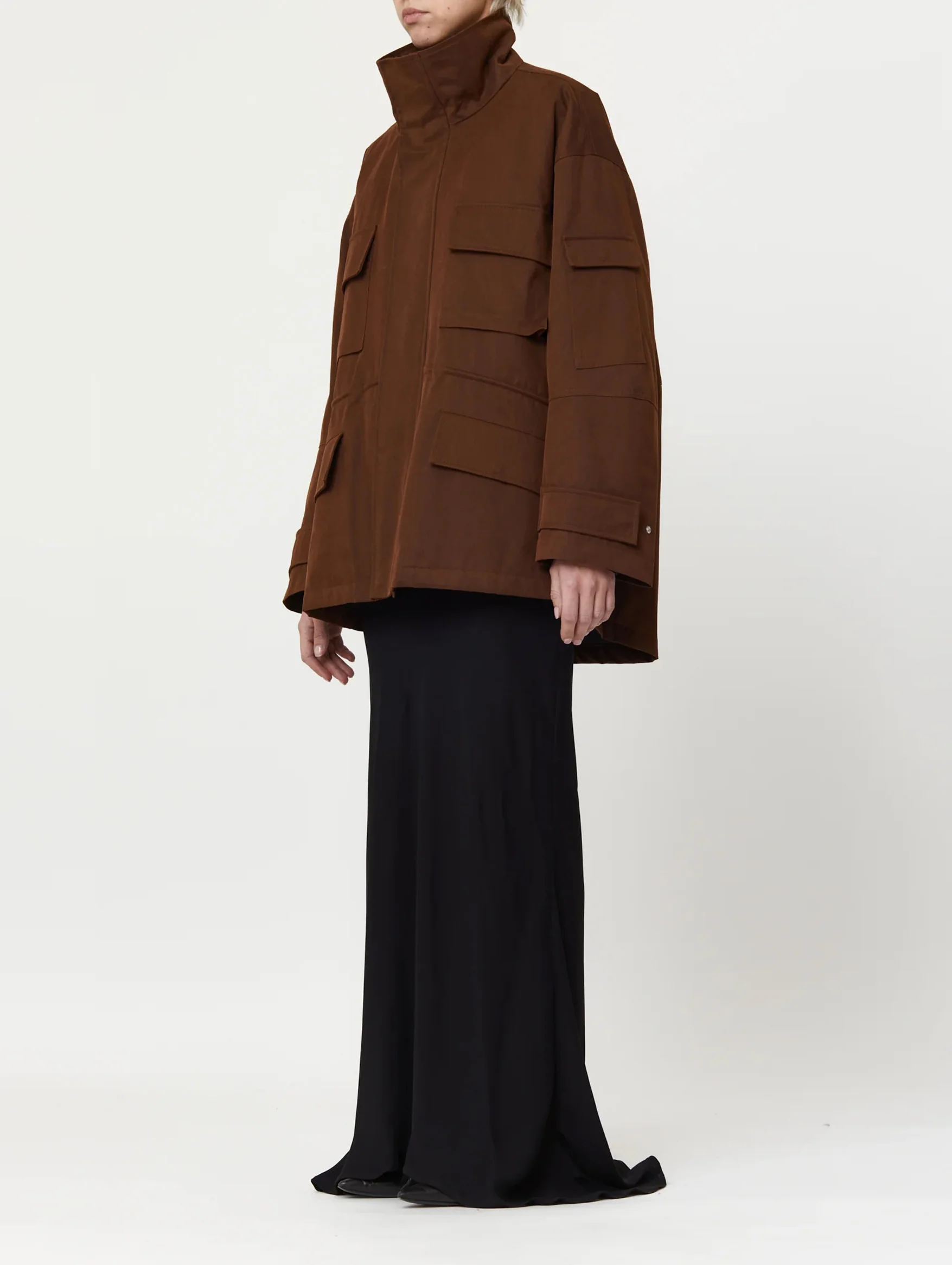 Oversized Cargo Jacket in Coffee - Image 3