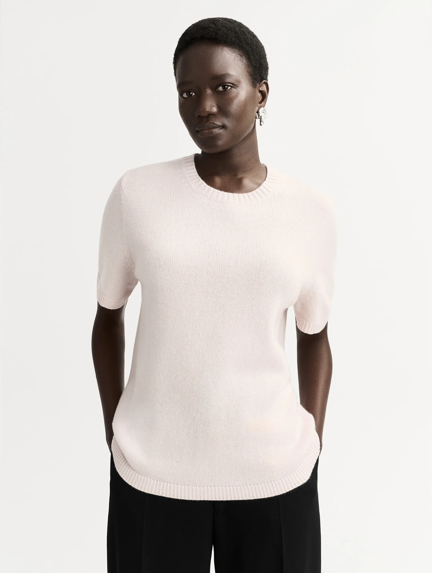 Oversized Cashmere T-Shirt in Powder - Image 3