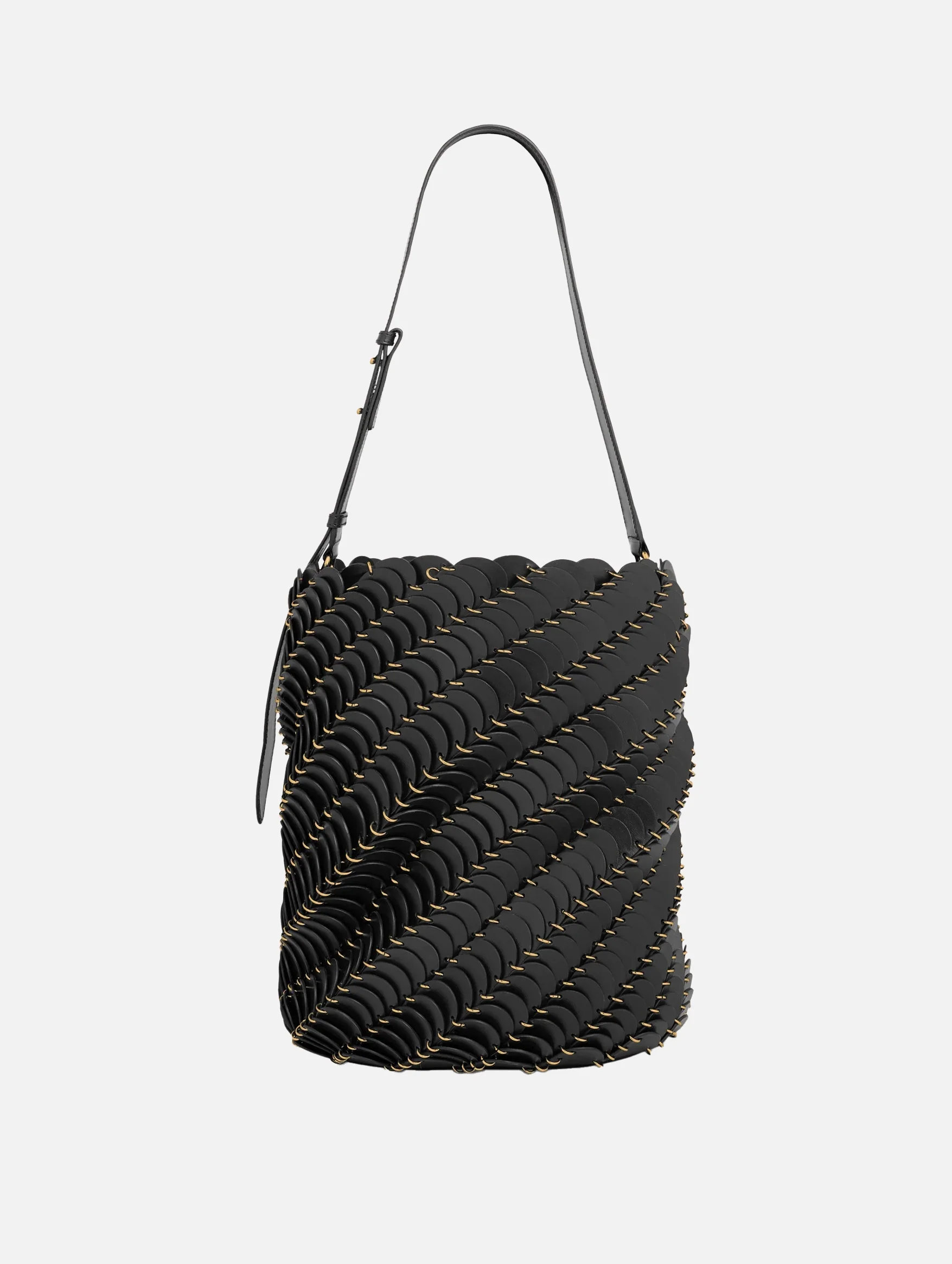 Paco Large Leather Bucket Bag in Black