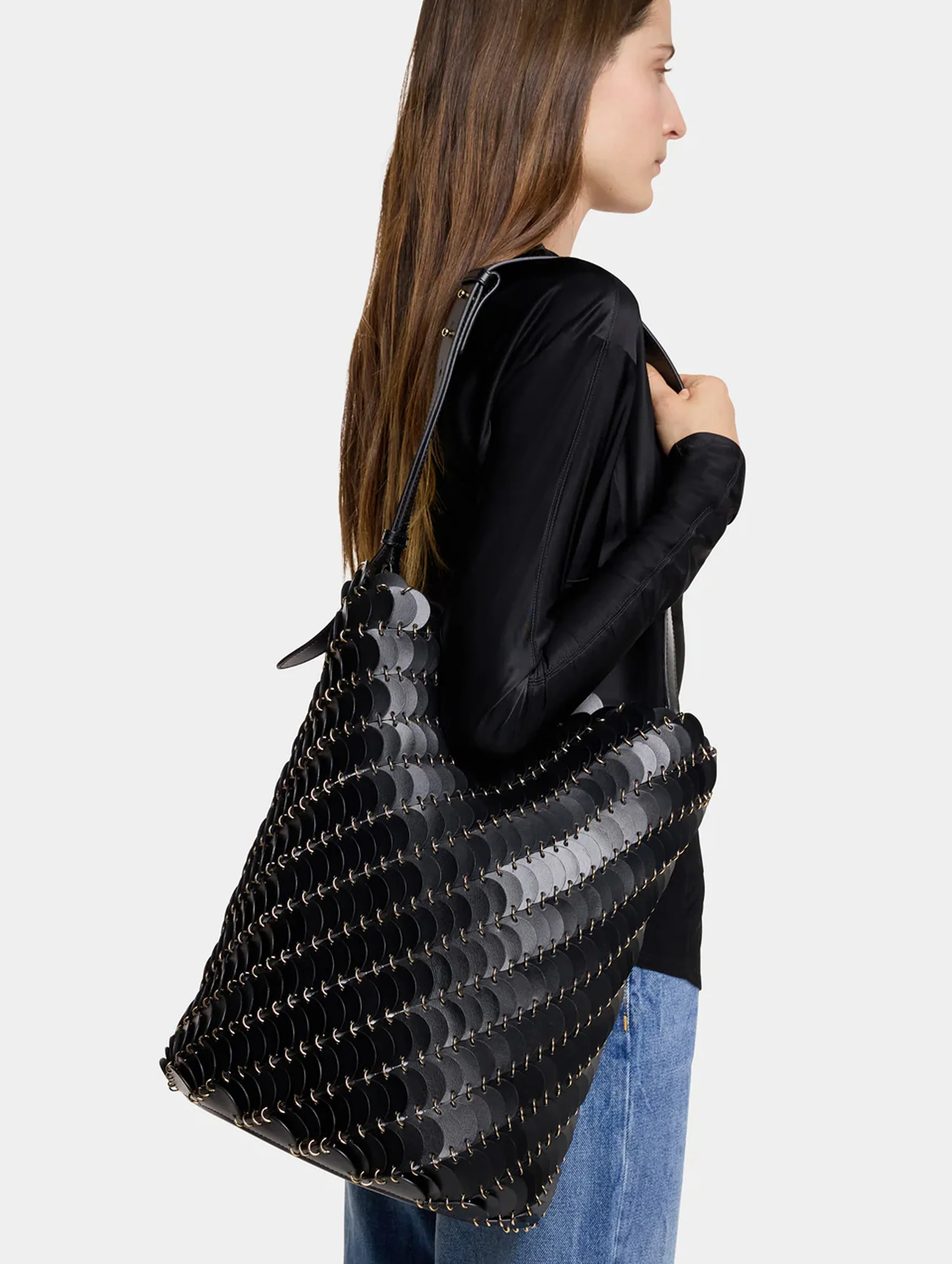 Paco Large Leather Bucket Bag in Black - Image 3