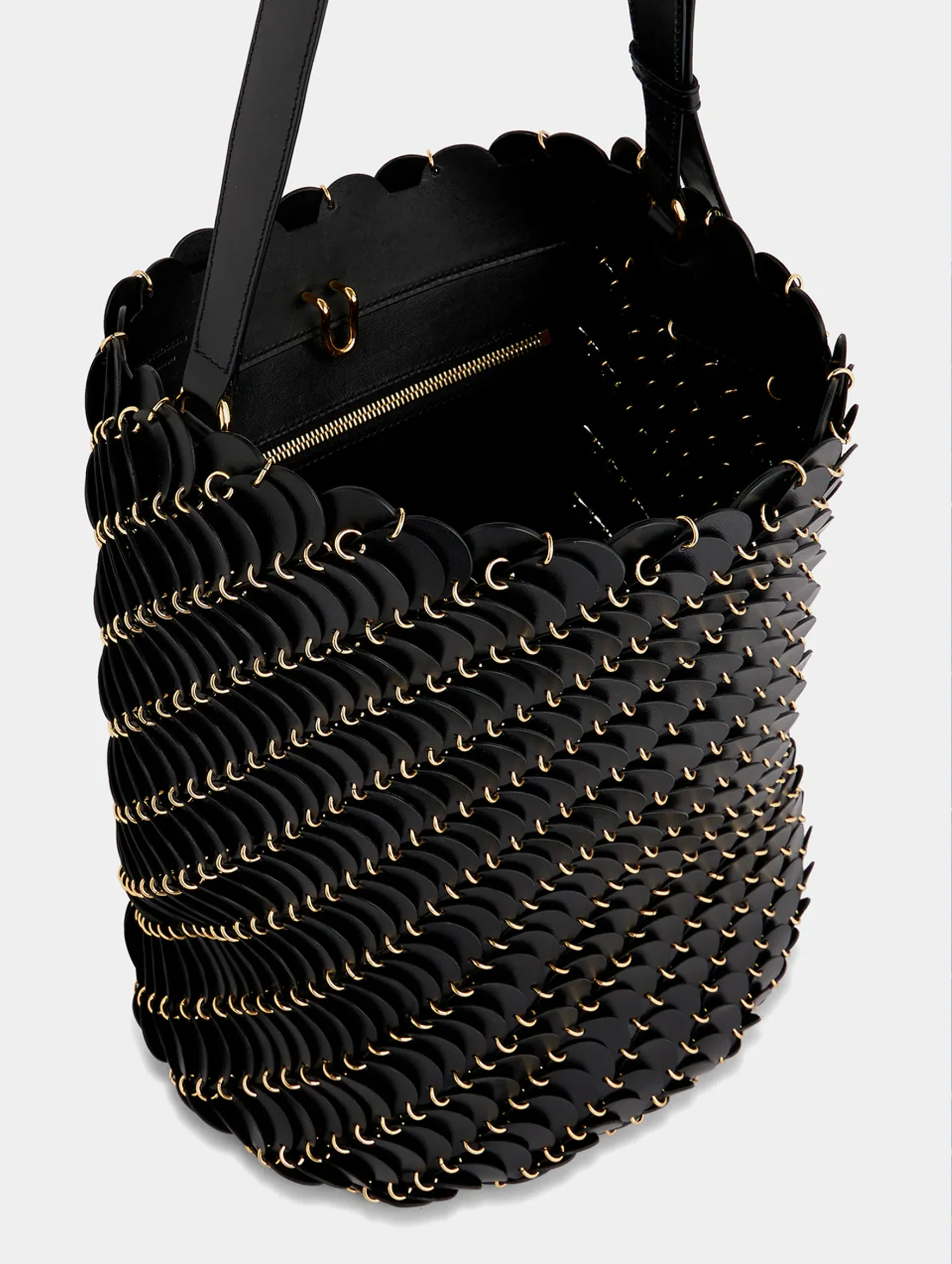 Paco Large Leather Bucket Bag in Black - Image 6