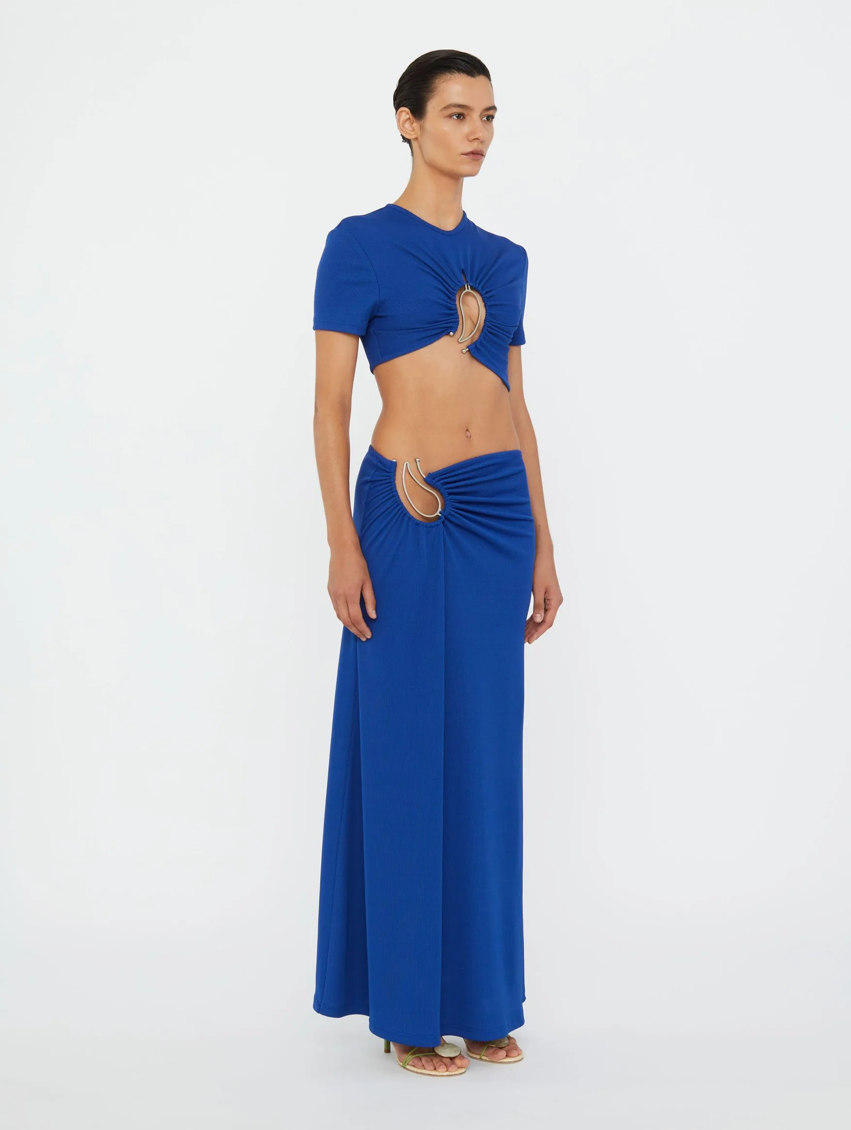 Paisley Ruched Skirt in Blue - Image 3
