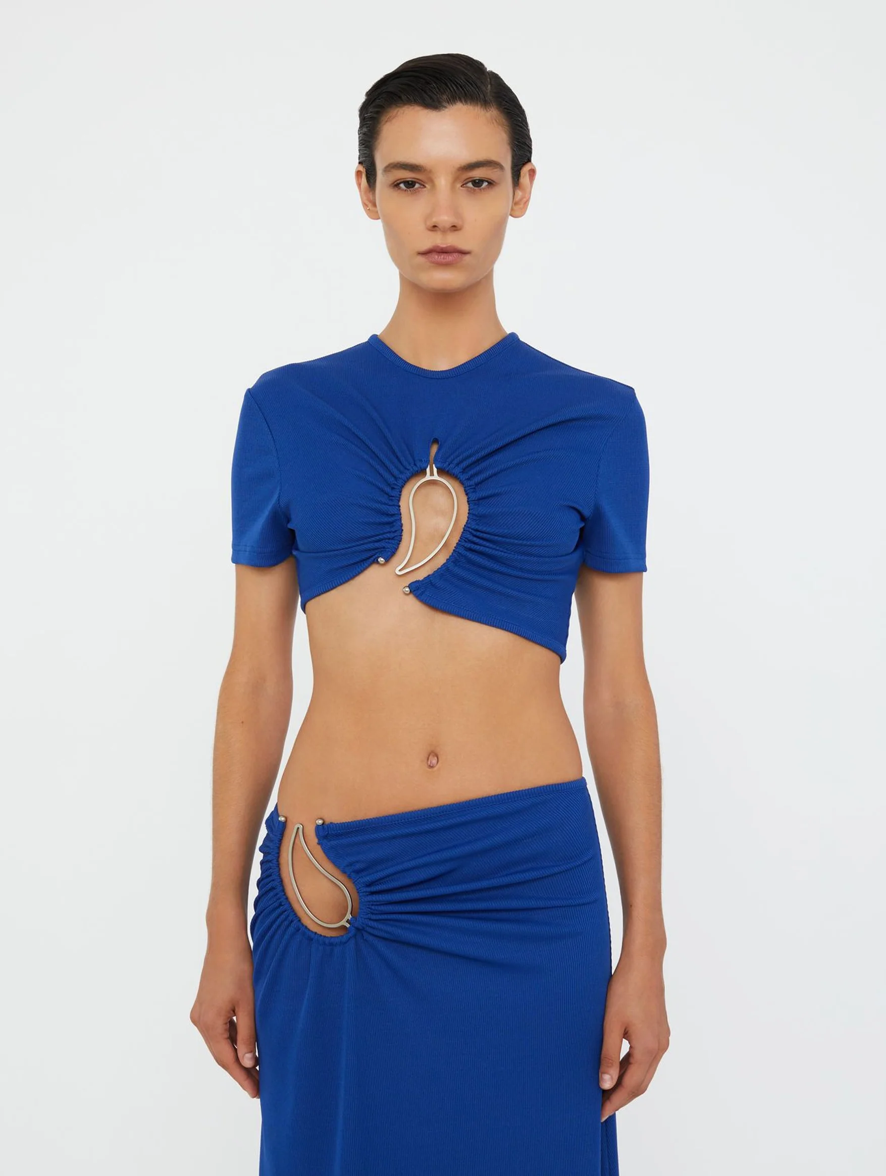 Paisley Ruched Skirt in Blue - Image 5