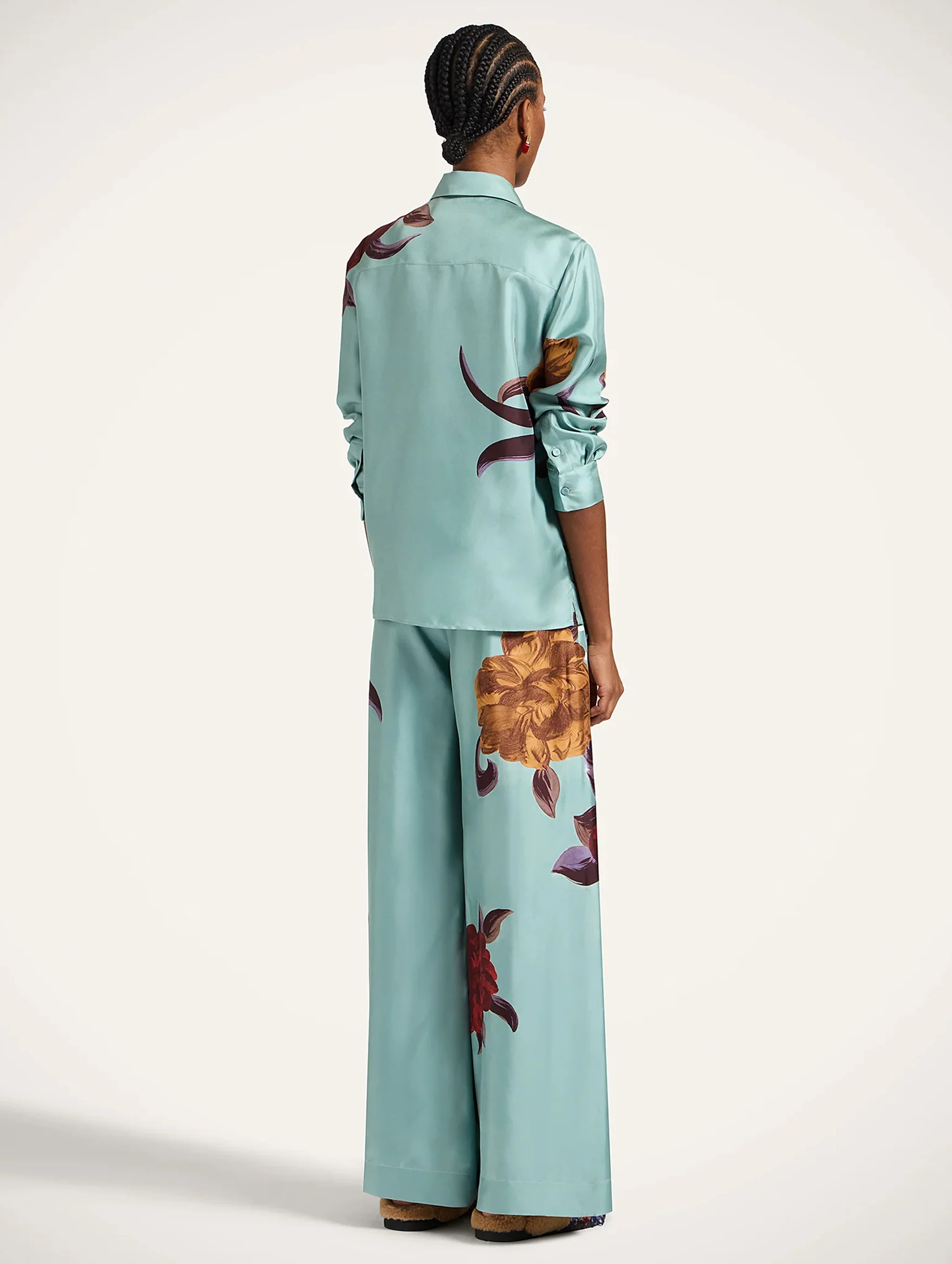 Palazzo Silk Pant in Peony Placée - Image 3