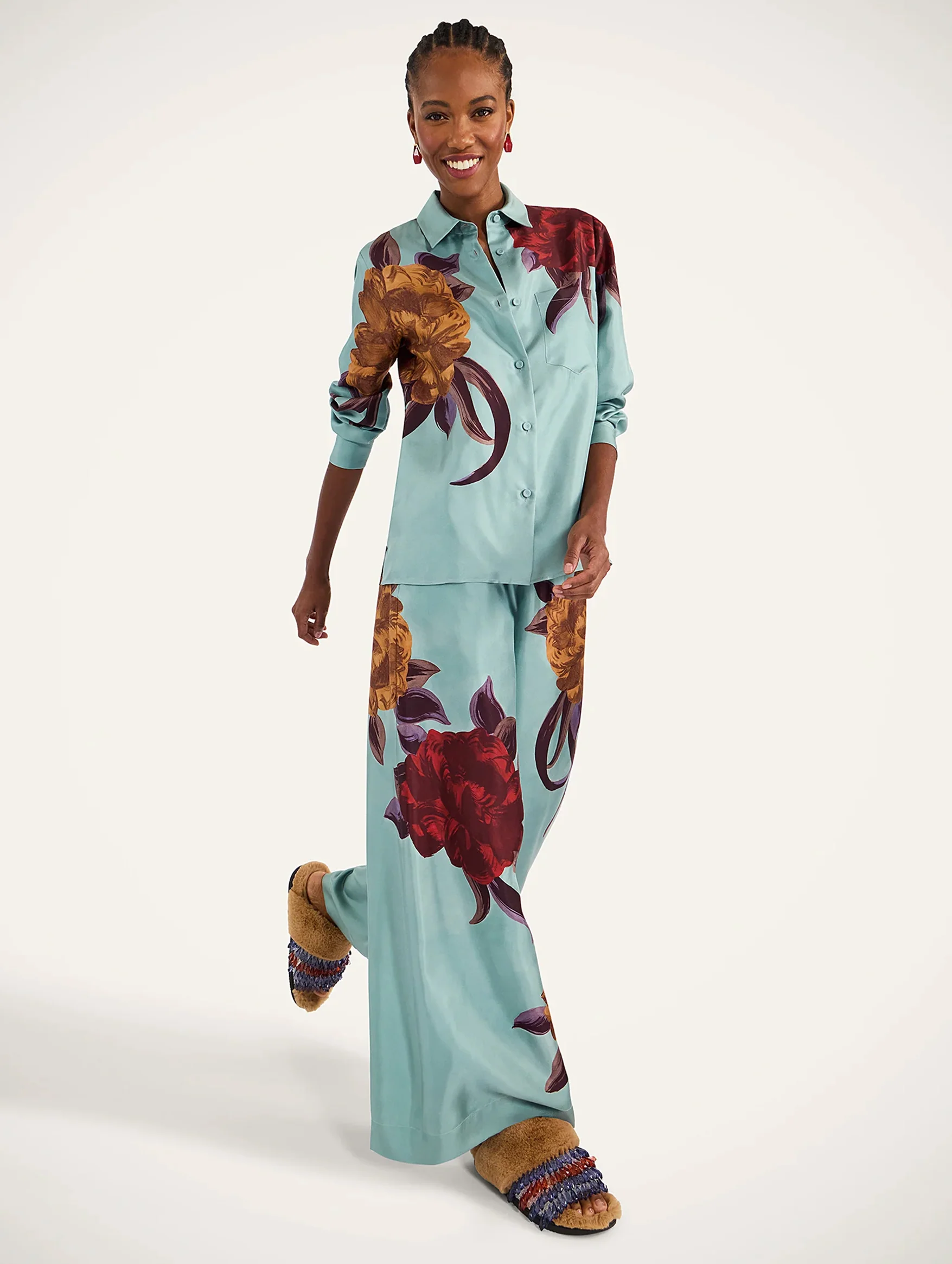 Palazzo Silk Pant in Peony Placée - Image 4