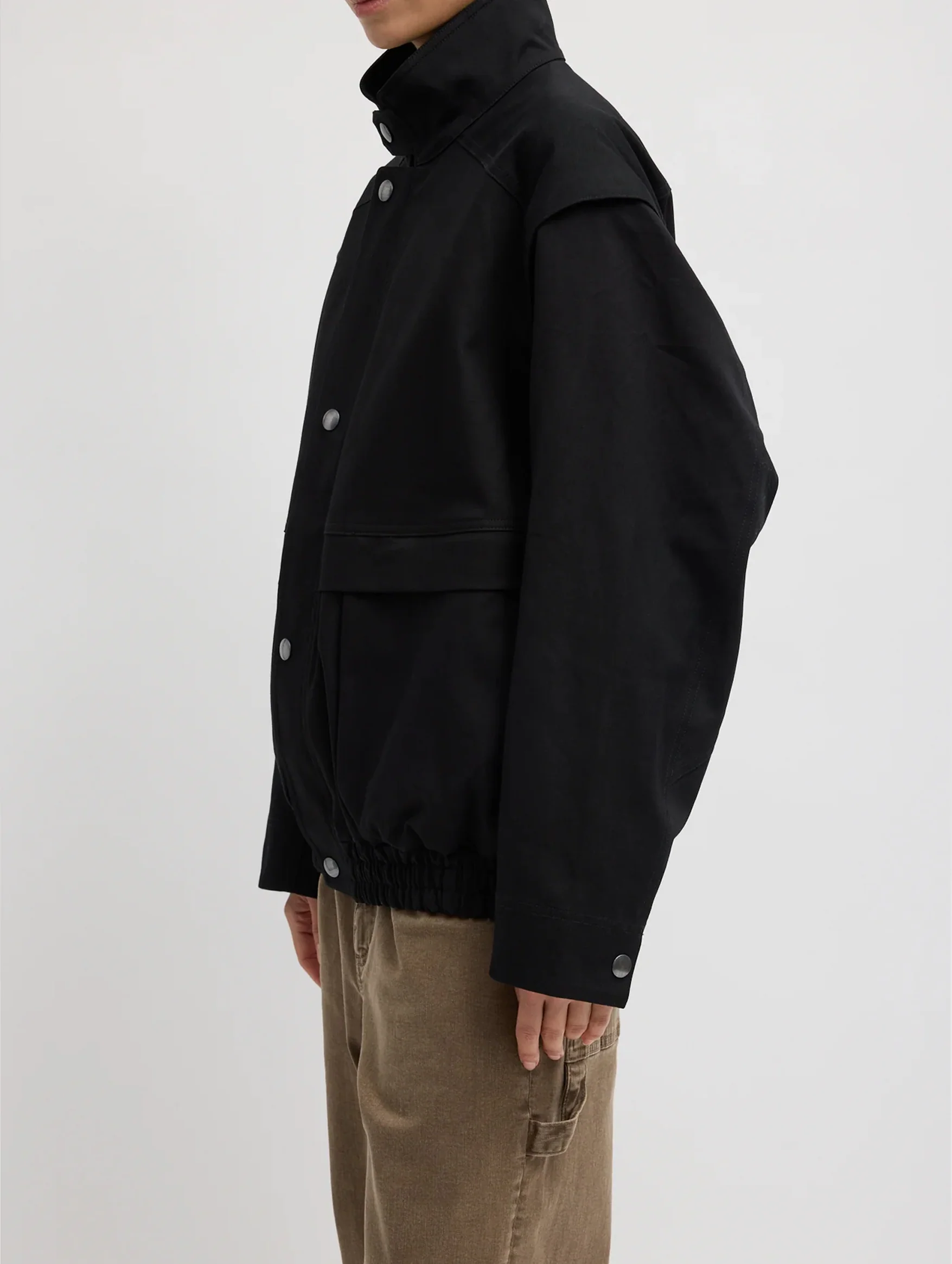 Patchwork Twill Slicker Jacket in Black - Image 3