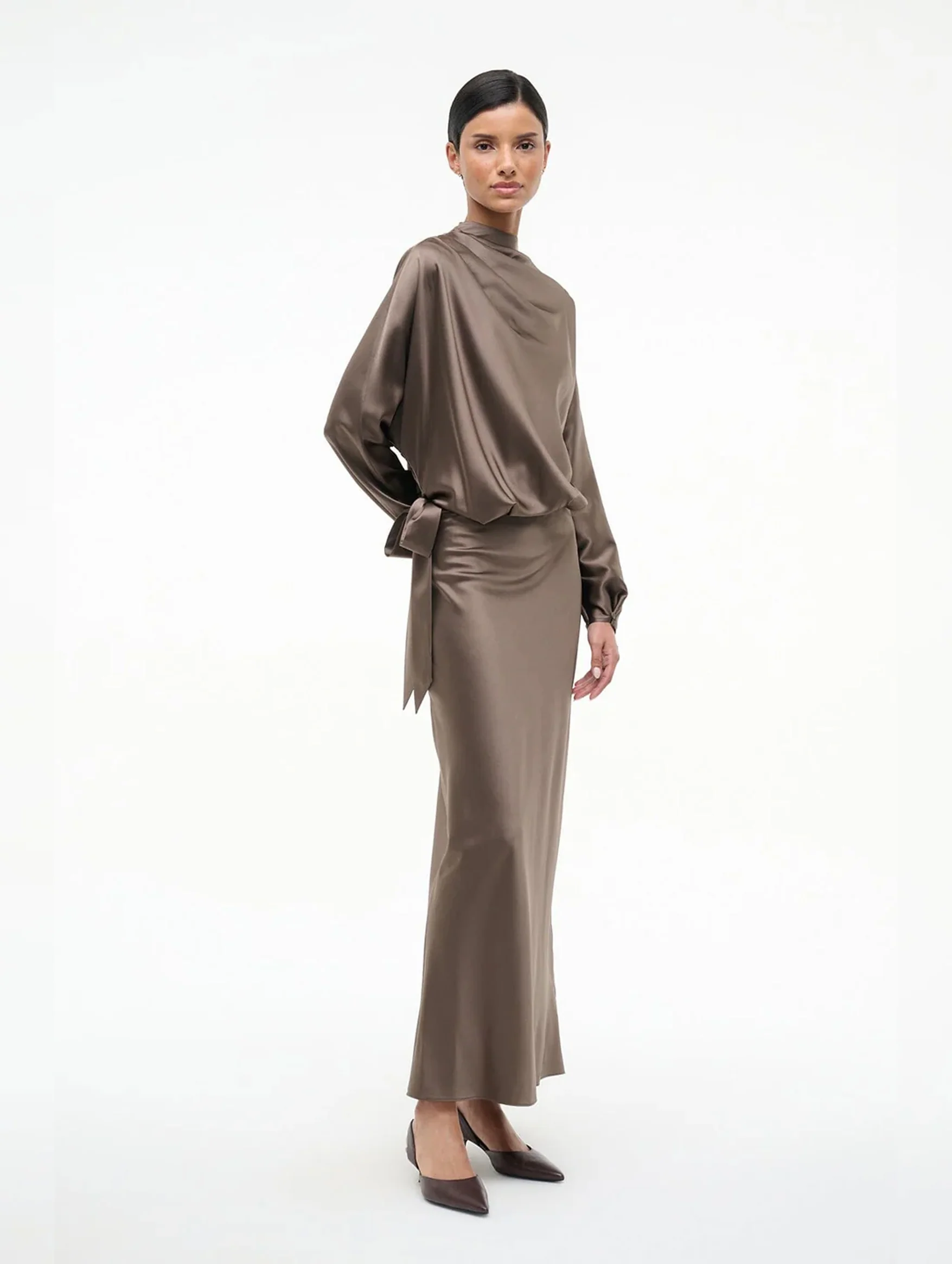 Phoebe Silk Dress in Truffle - Image 3