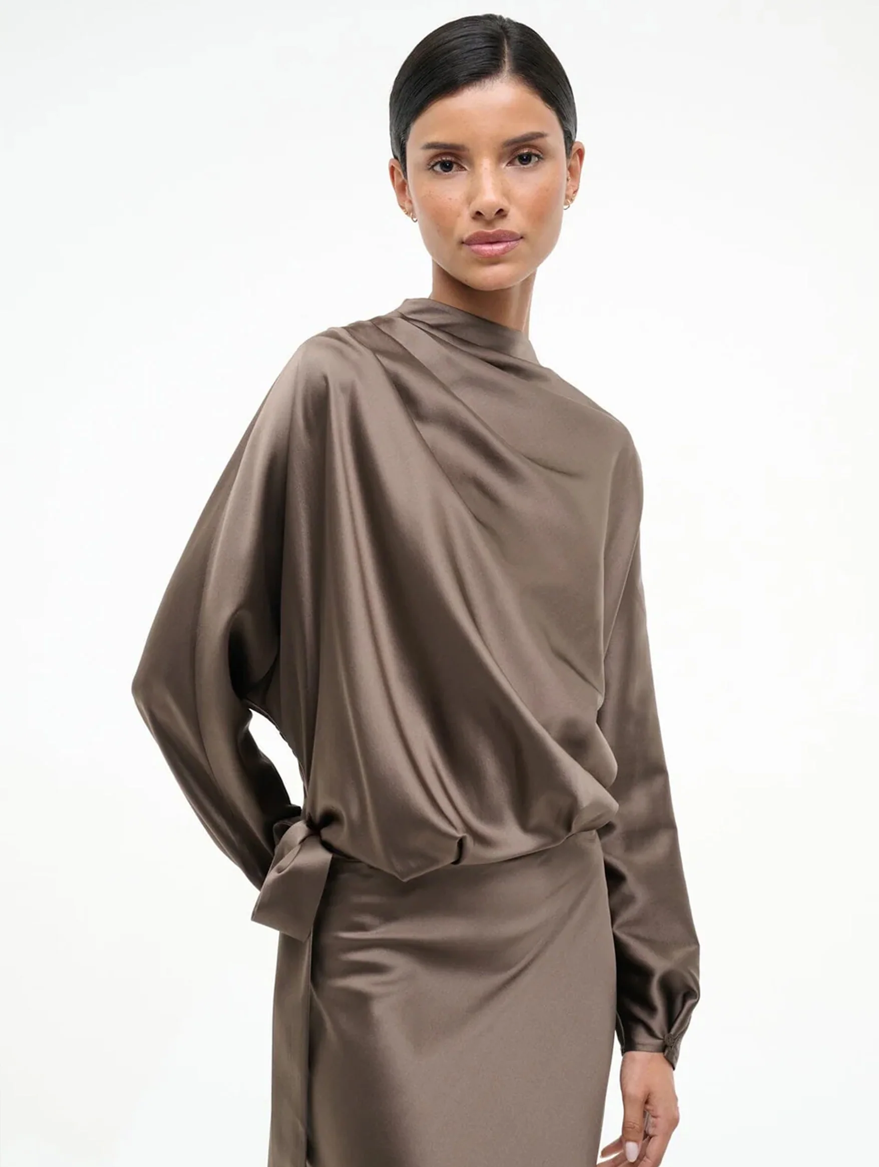 Phoebe Silk Dress in Truffle - Image 5