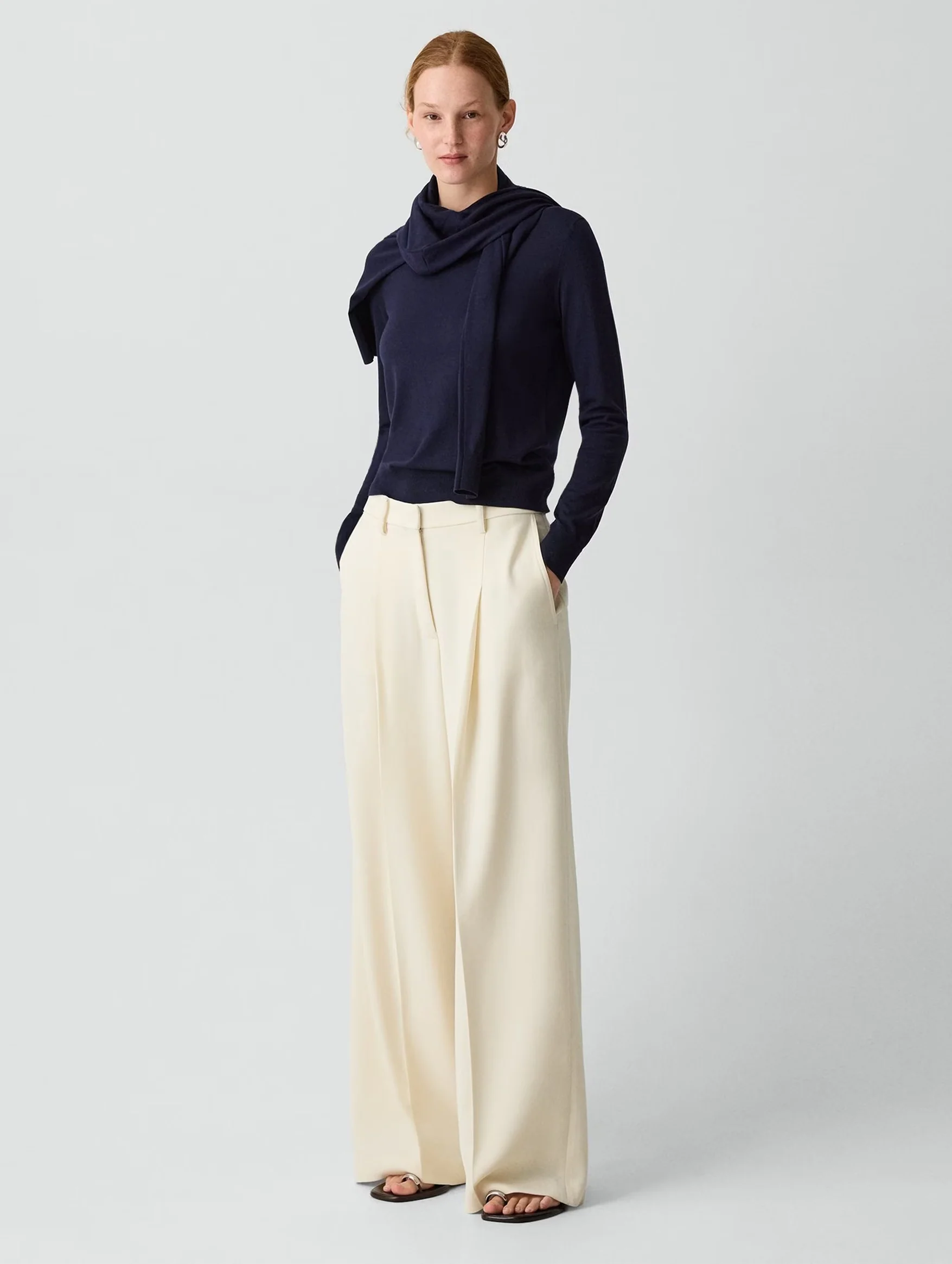 Pleated Wide-Leg Pant in Rice - Image 2