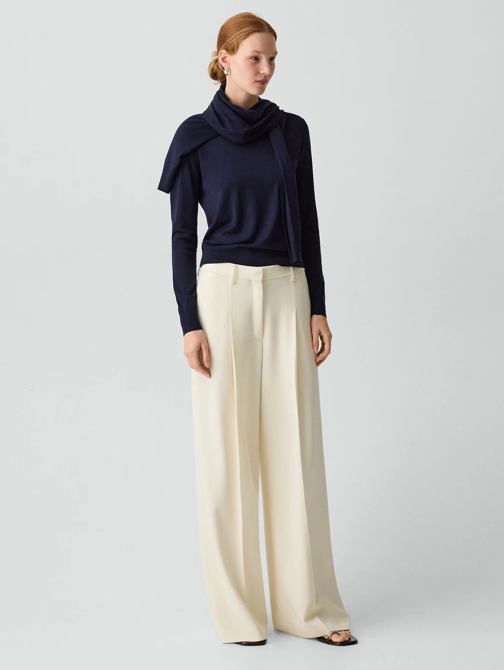 Pleated Wide-Leg Pant in Rice - Image 3