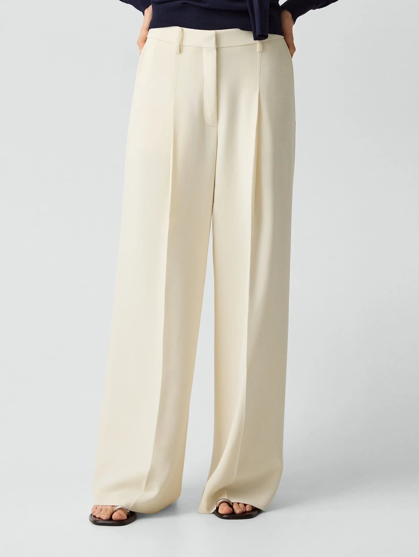 Pleated Wide-Leg Pant in Rice - Image 4