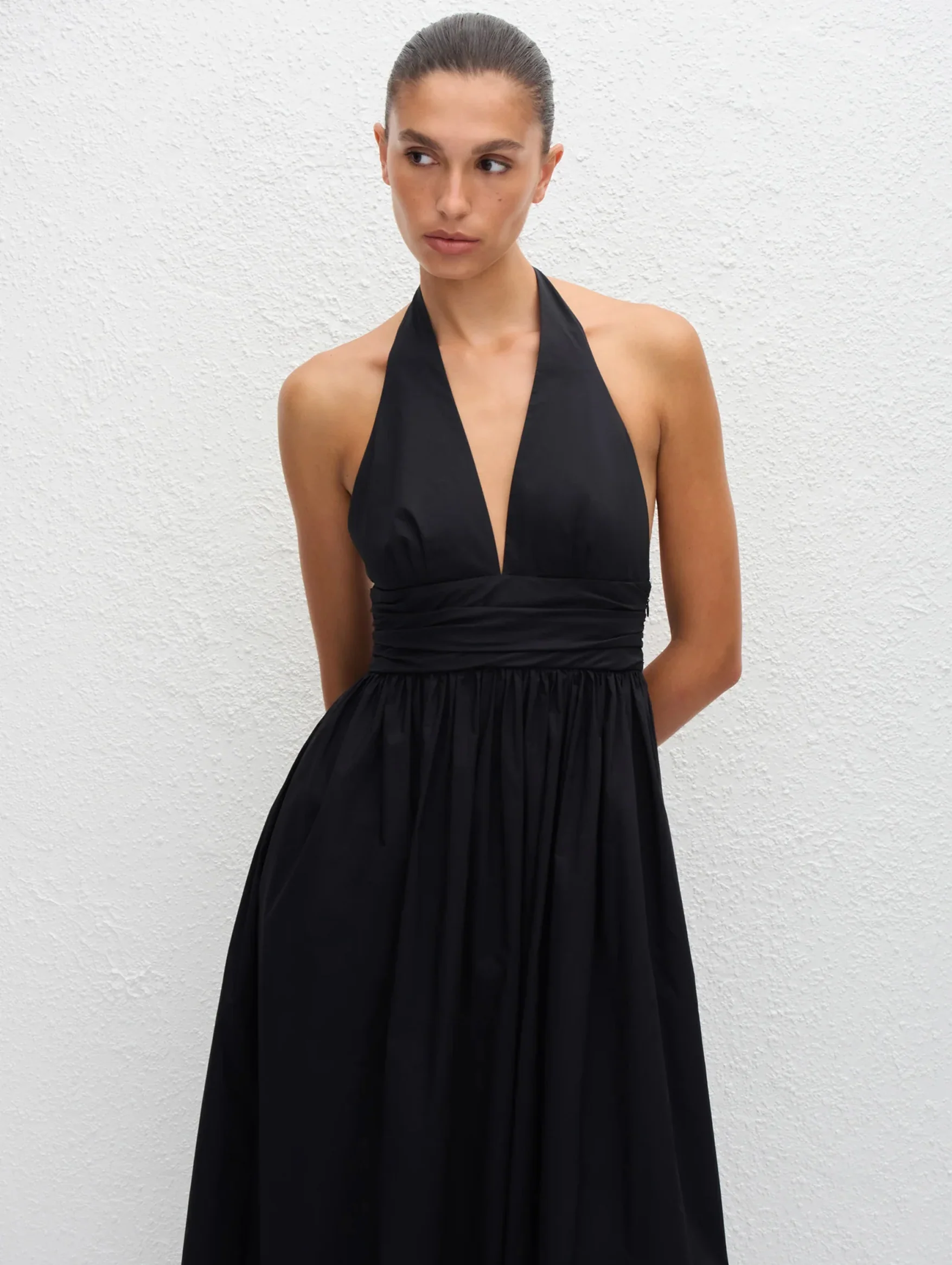 Plunge Halter Dress in Black - Image 3