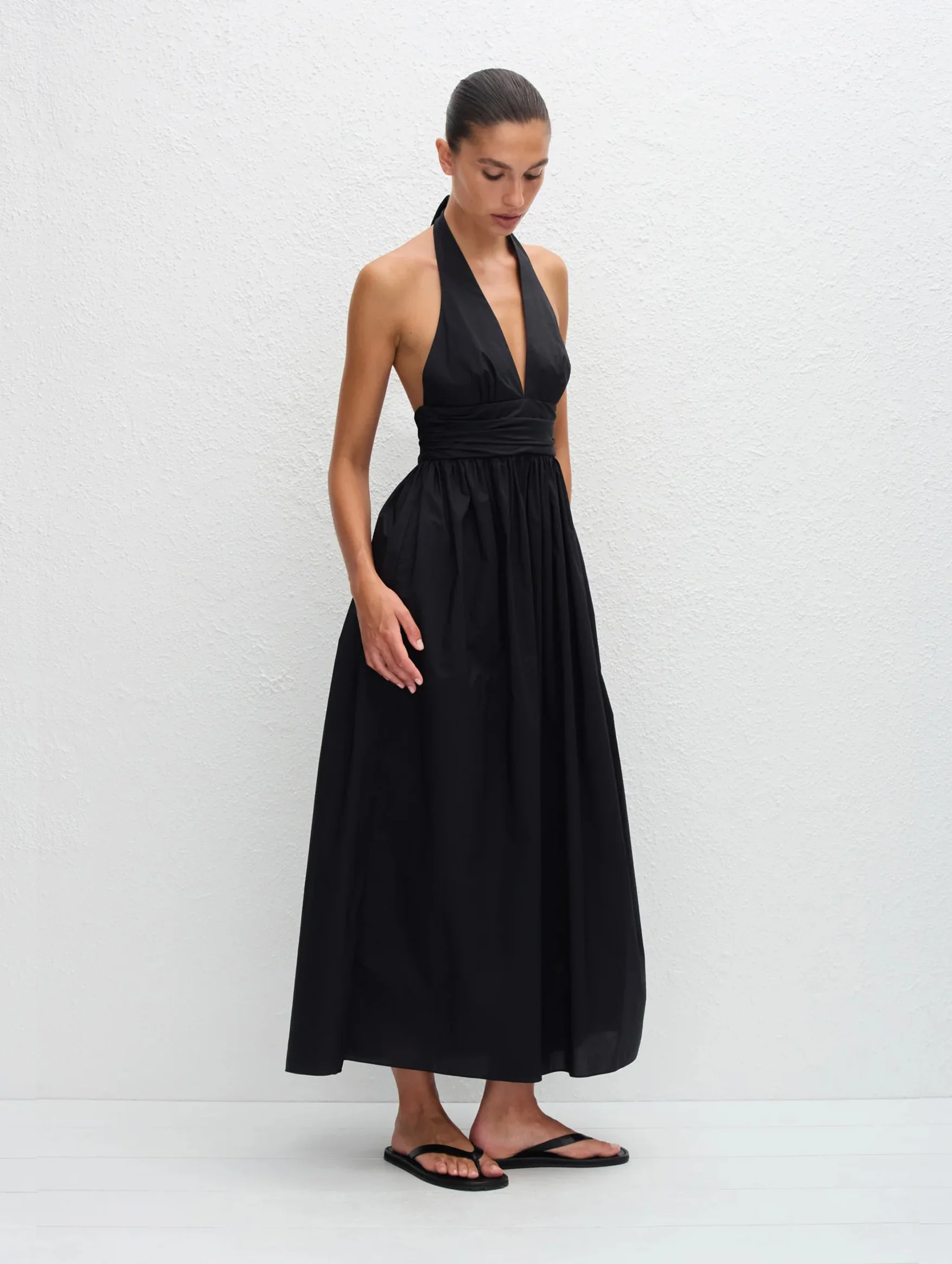 Plunge Halter Dress in Black - Image 4