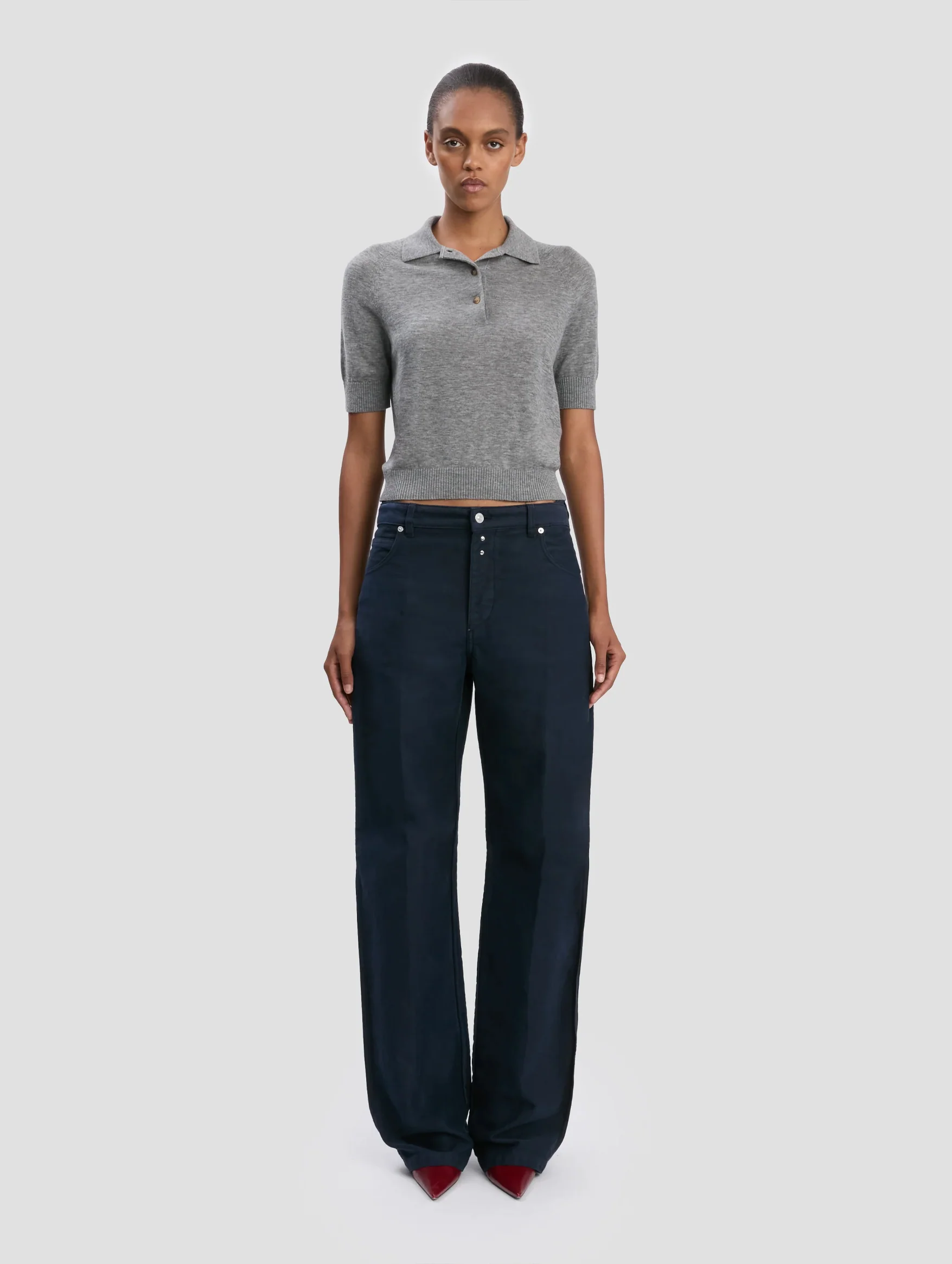 Polo Collar T-Shirt in Grey Marl - Image 2