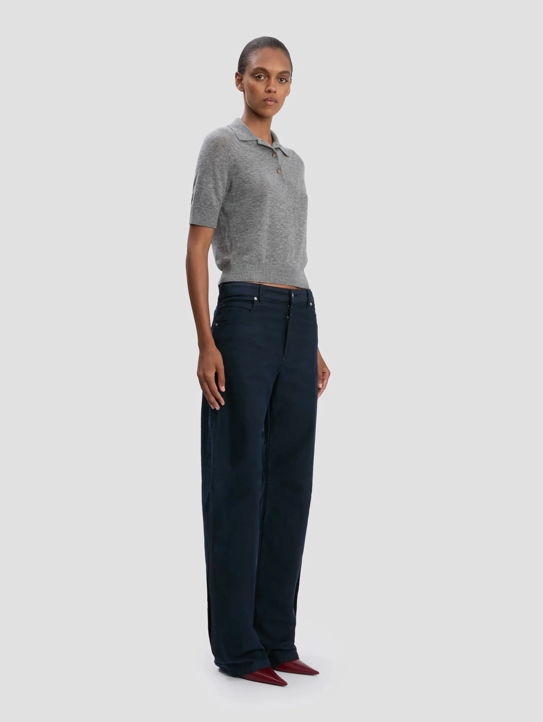 Polo Collar T-Shirt in Grey Marl - Image 3