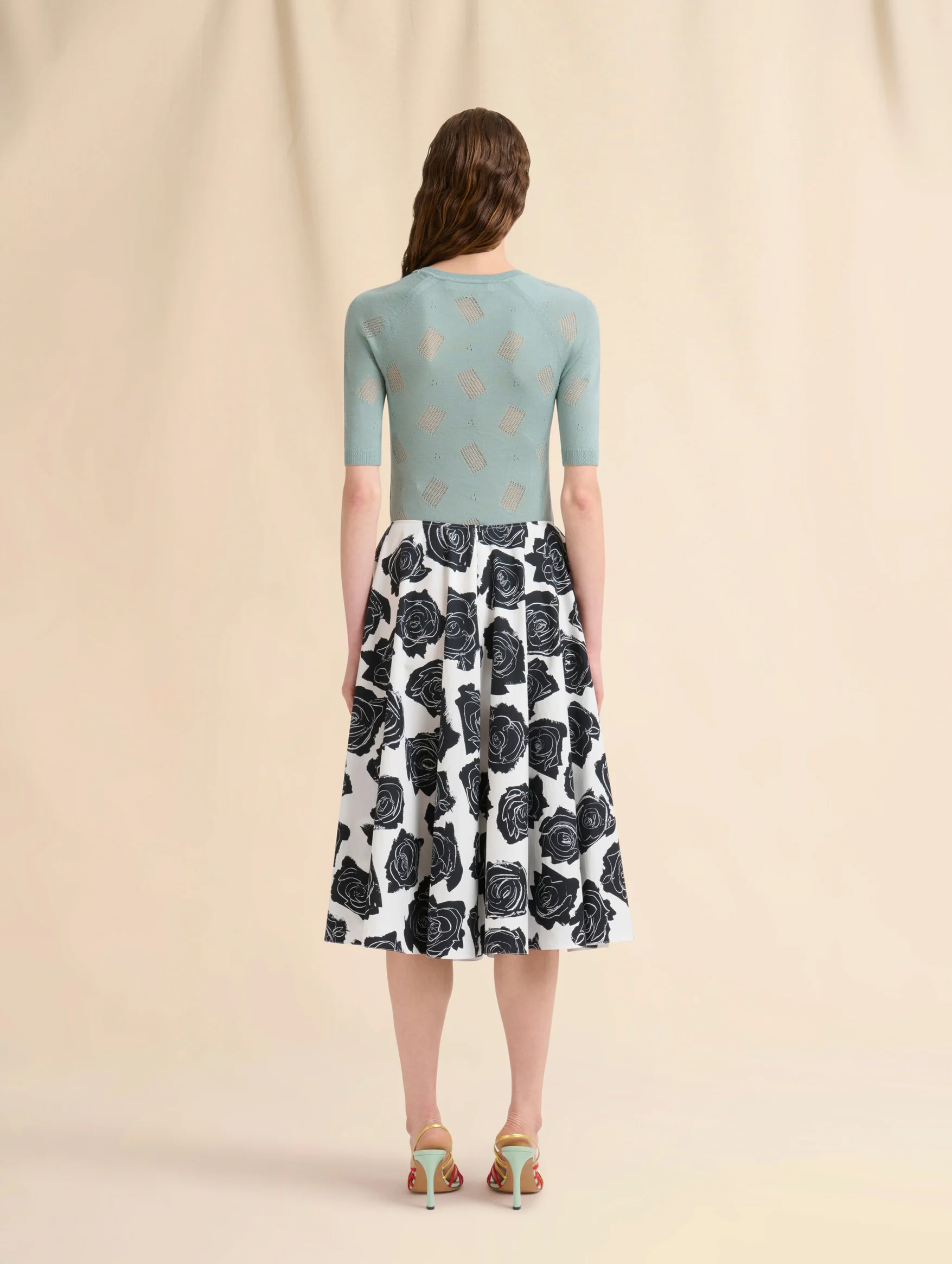 Poplin Midi Skirt with Luna Print in White - Image 3