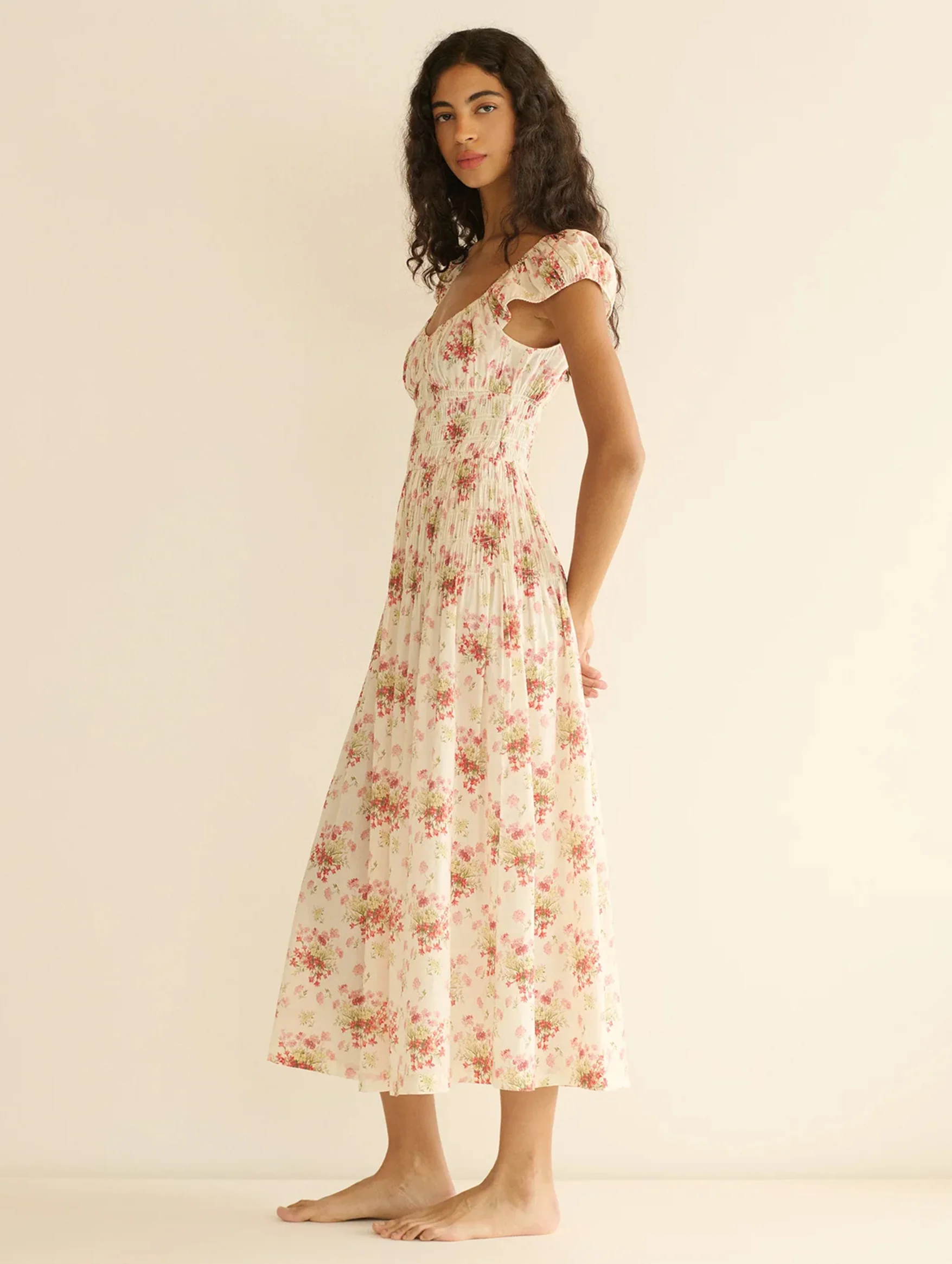 Quinette Dress in Ivory Lantana Floral - Image 3