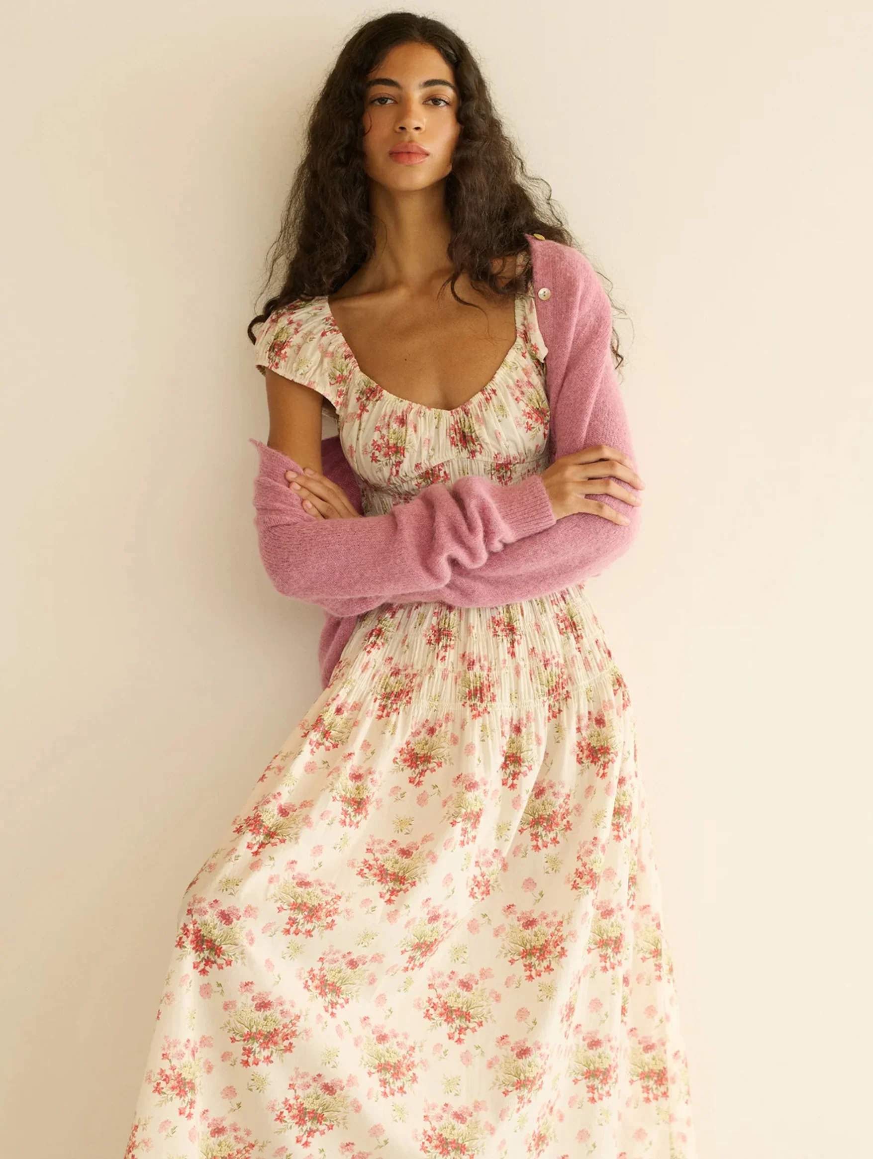 Quinette Dress in Ivory Lantana Floral - Image 5