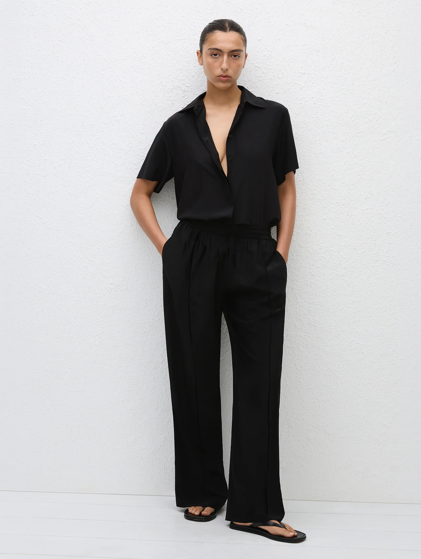 Relaxed Pin-Stitch Trouser in Black - Image 2